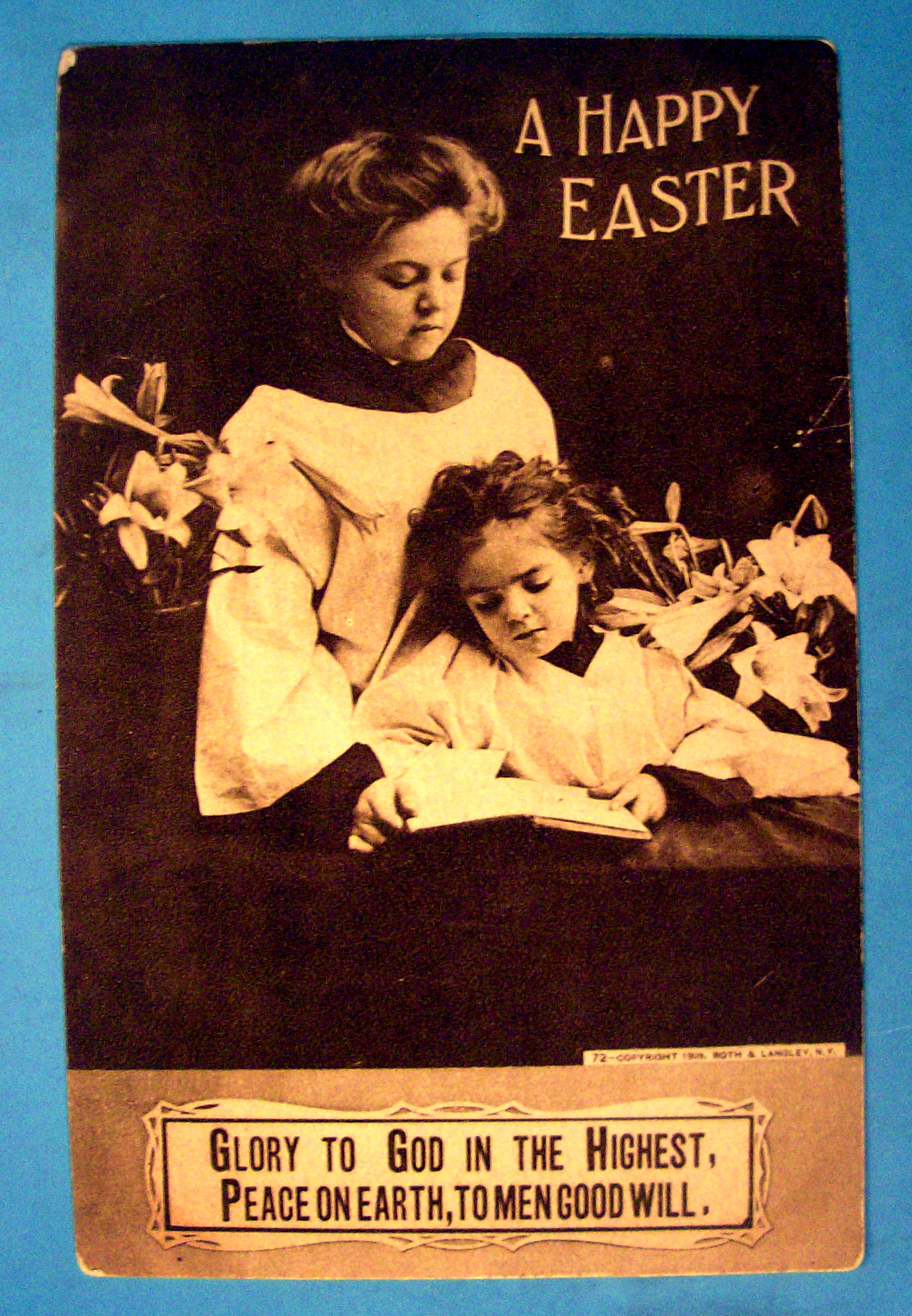 A Happy Easter Postcard with Girls Reading Book