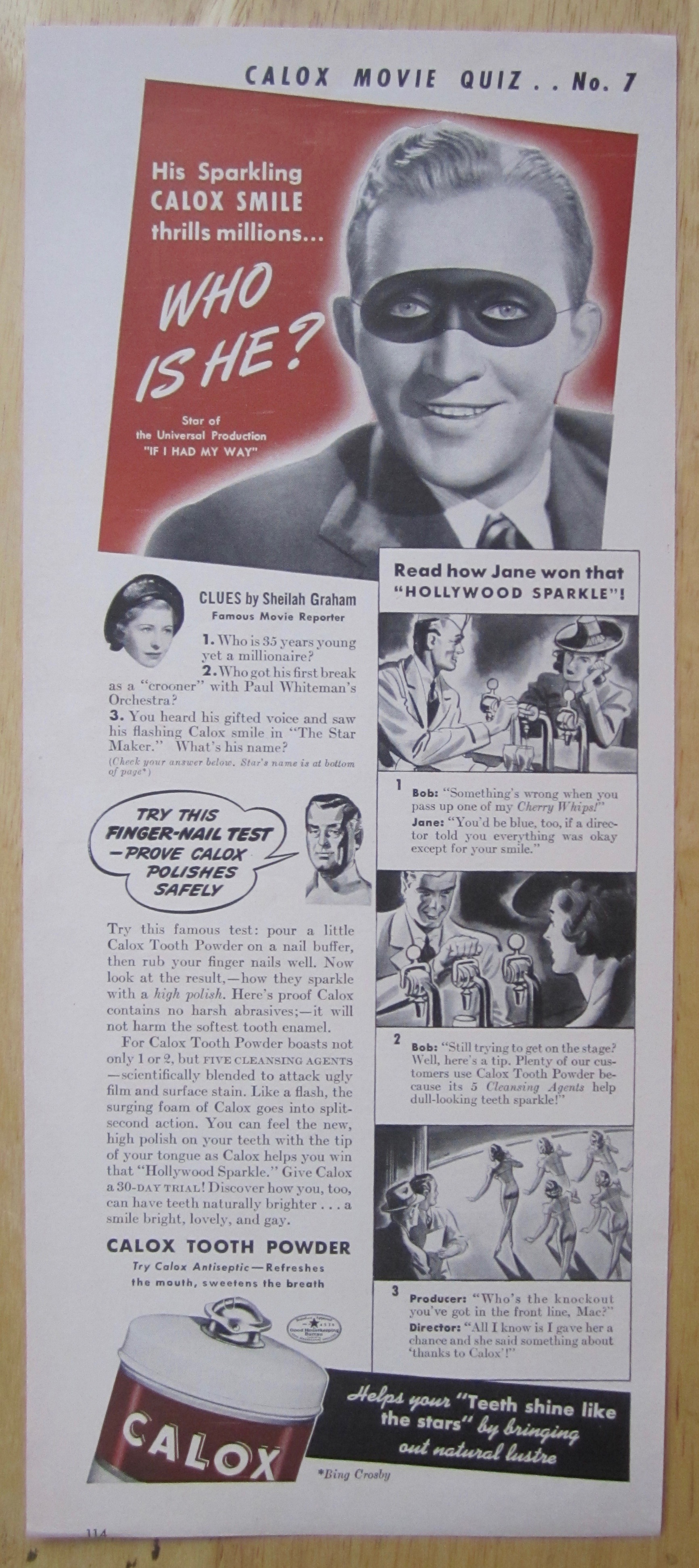 1940 Calox Tooth Powder with Bing Crosby