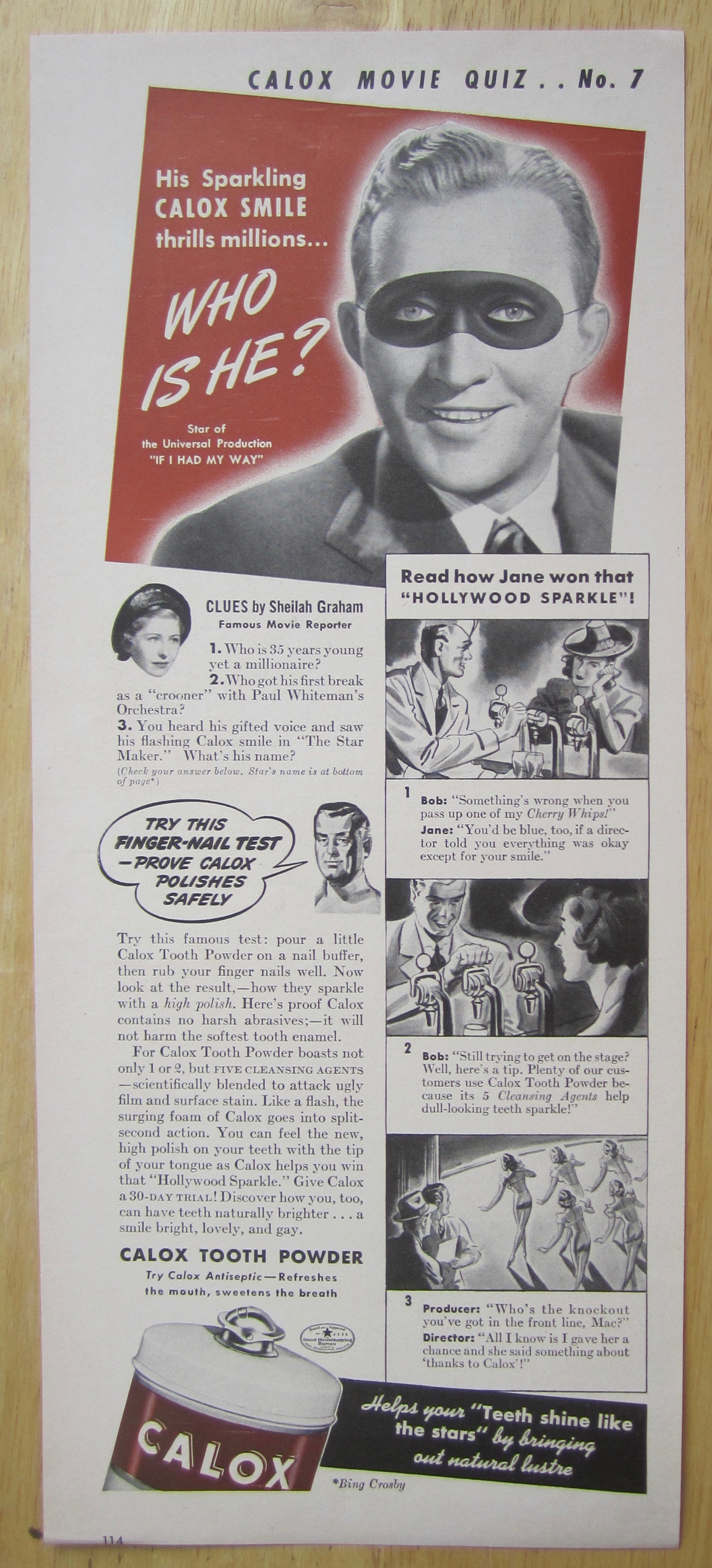 1940 Calox Tooth Powder with Bing Crosby