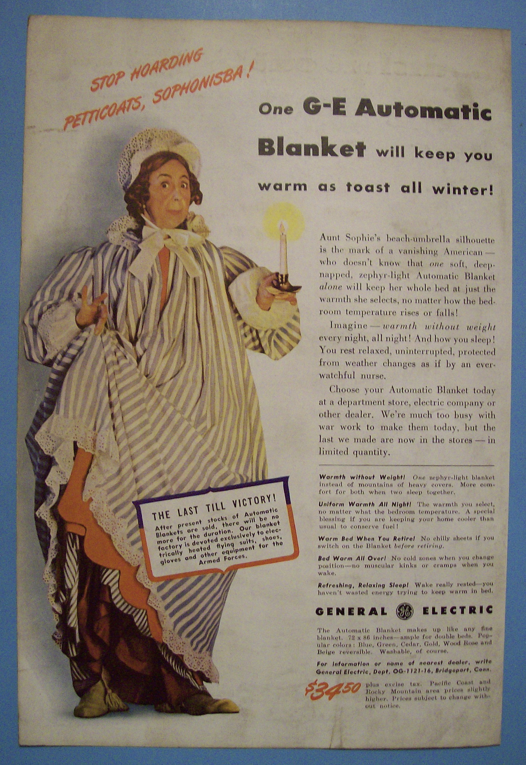 1942 General Electric Automatic Blanket w/Woman