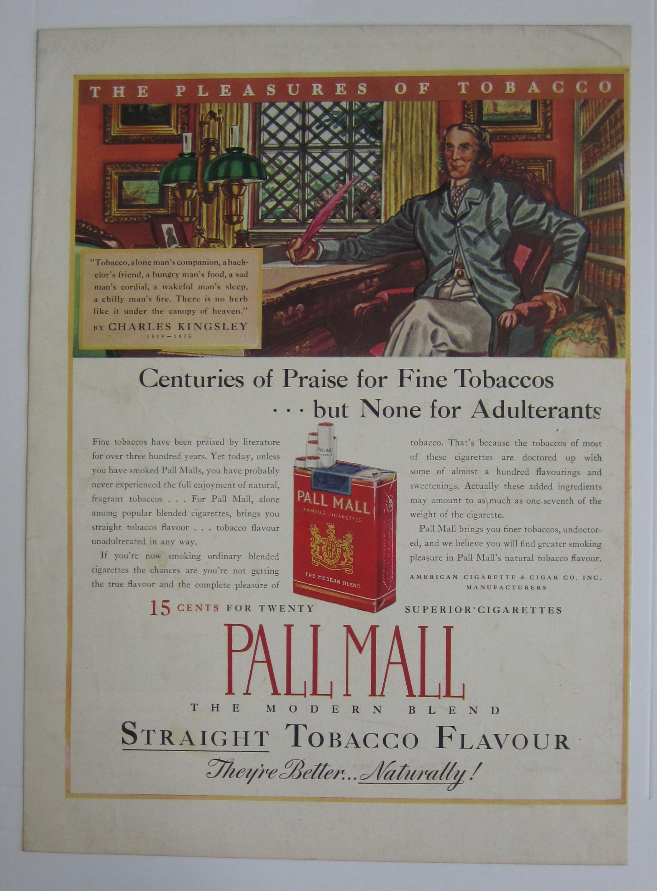 1937 Pall Mall Cigarettes with Charles Kingsley