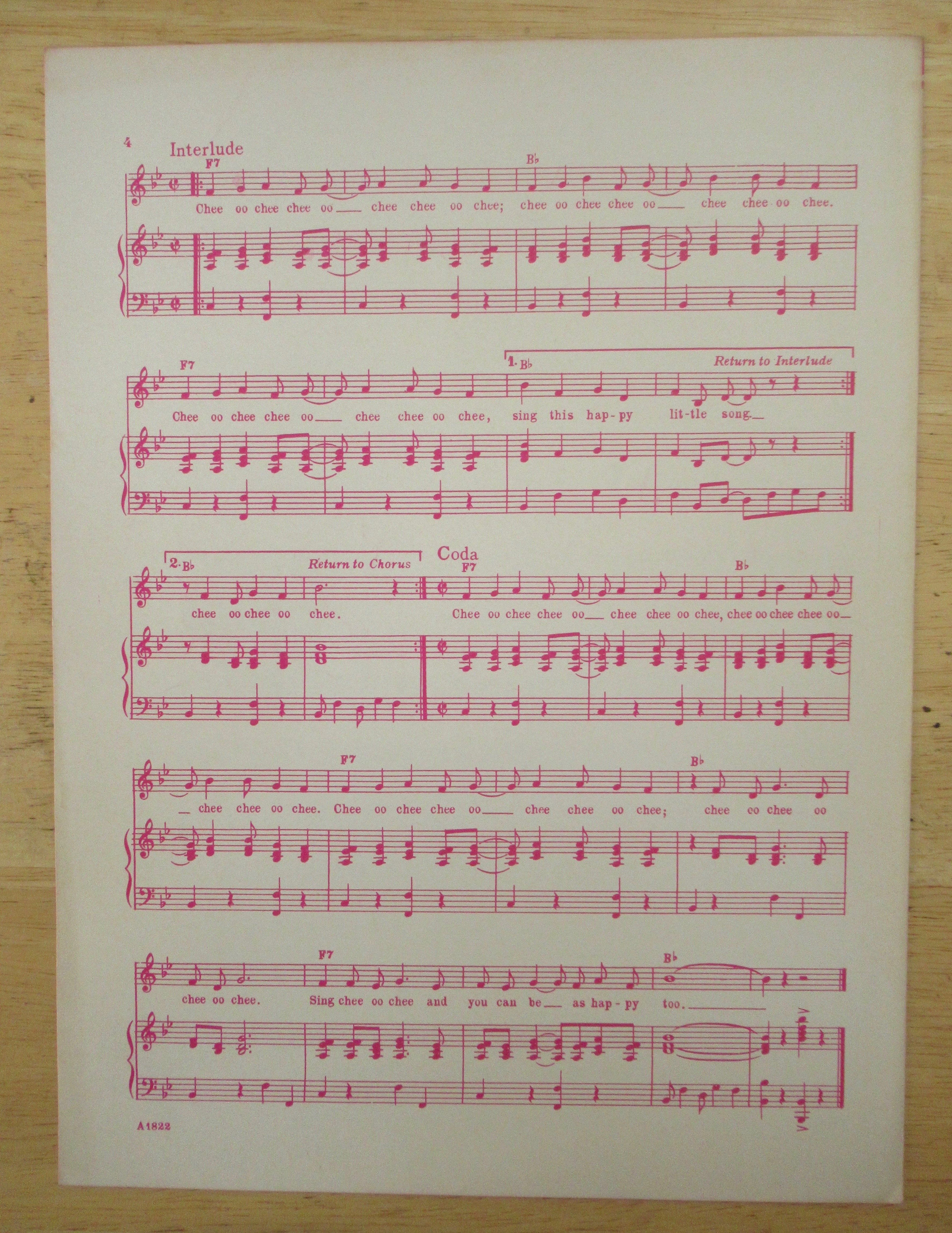 1955 Chee Chee-OO Chee Sheet Music (The Gaylords)