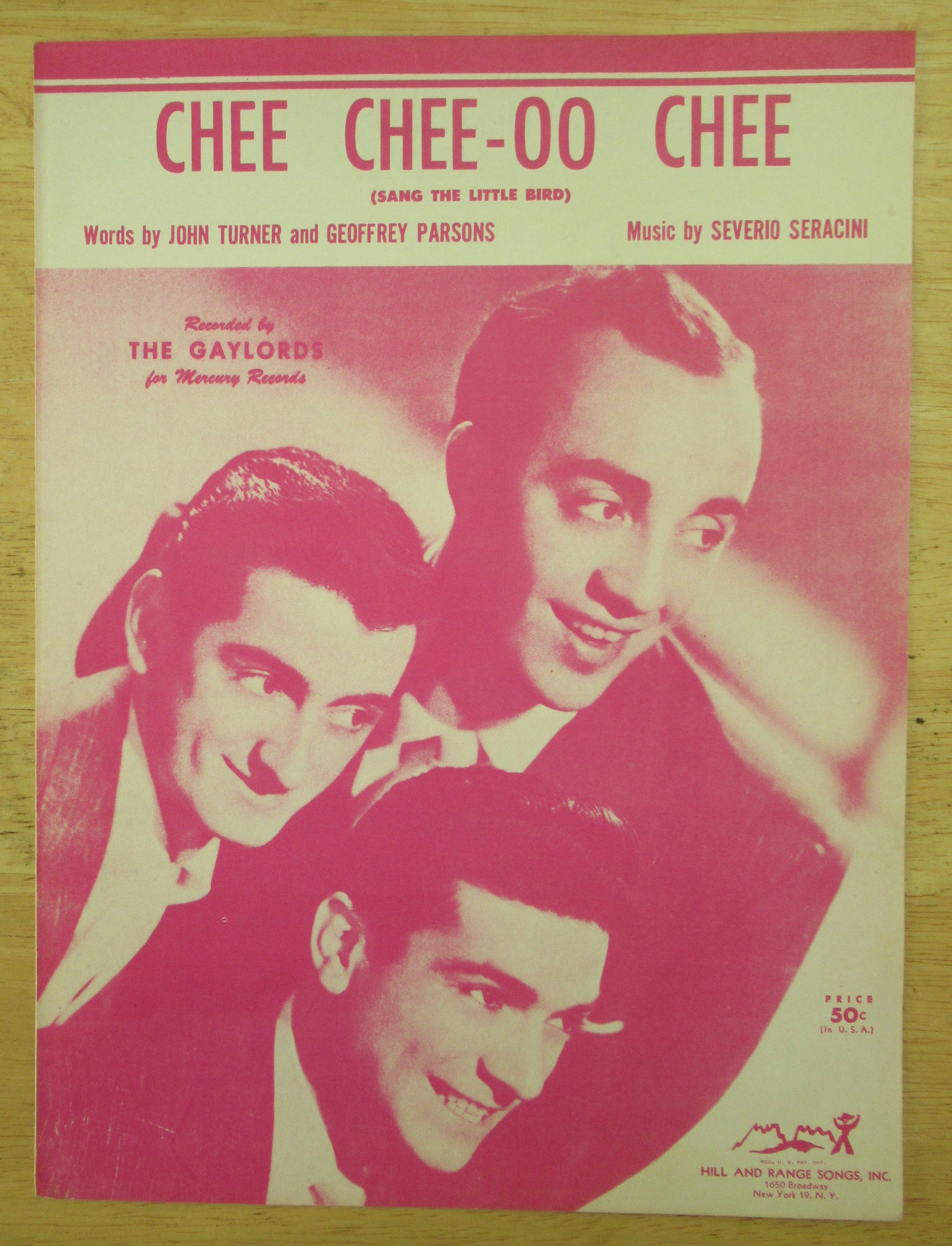1955 Chee Chee-OO Chee Sheet Music (The Gaylords)