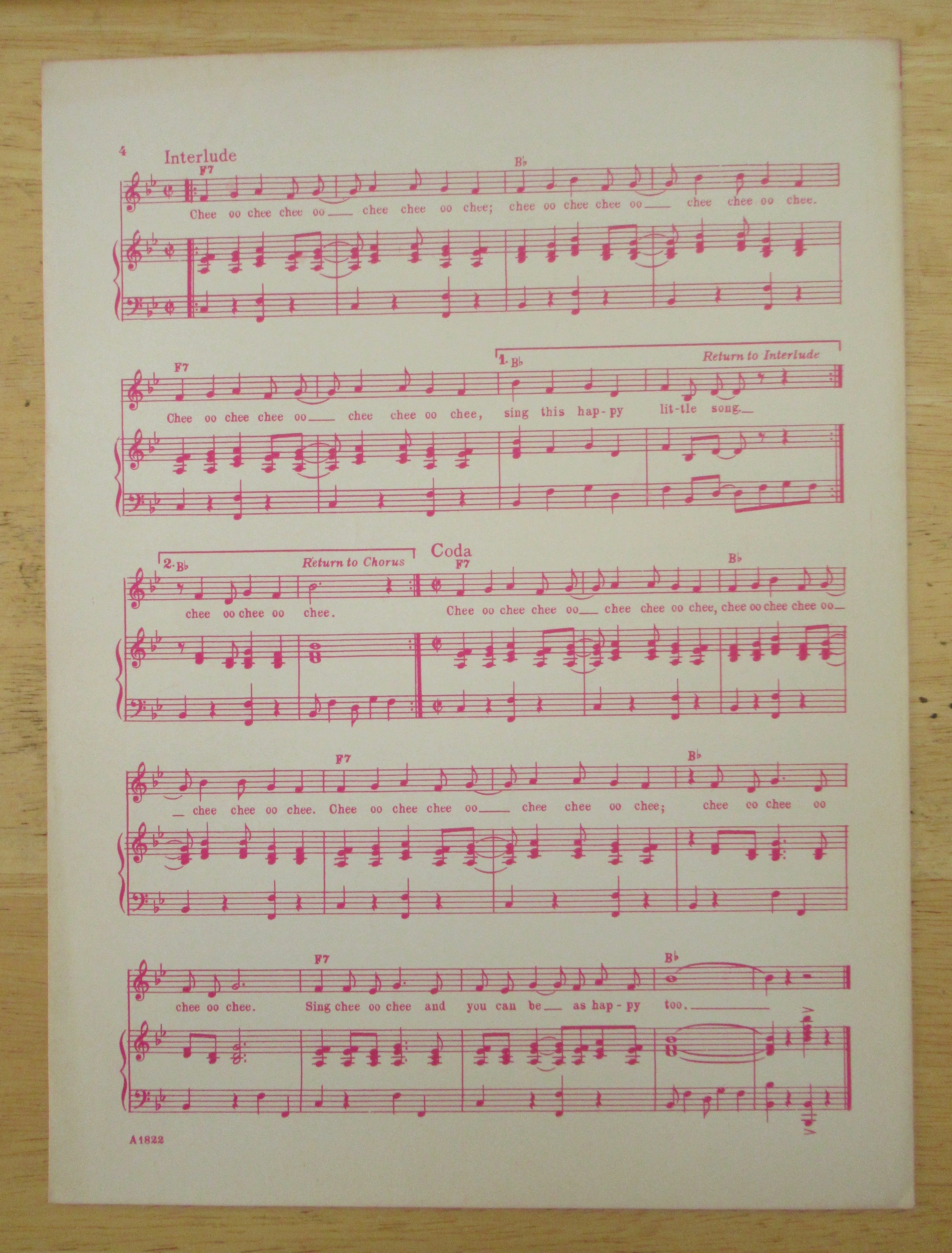 1955 Chee Chee-OO Chee Sheet Music (The Gaylords)