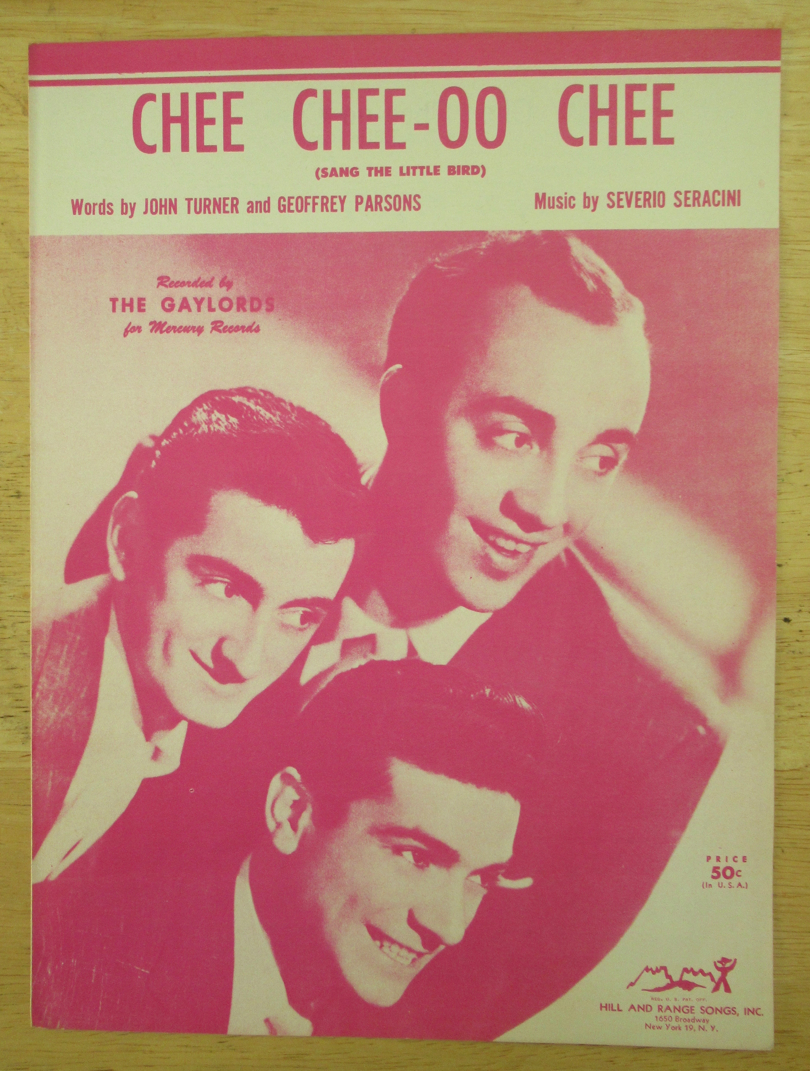 1955 Chee Chee-OO Chee Sheet Music (The Gaylords)