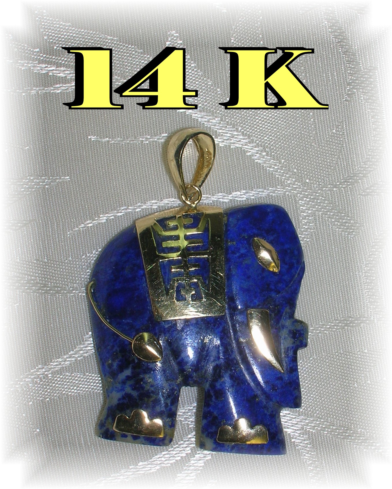 Pendant 14K Yellow Gold and Blue Lapis Elephant