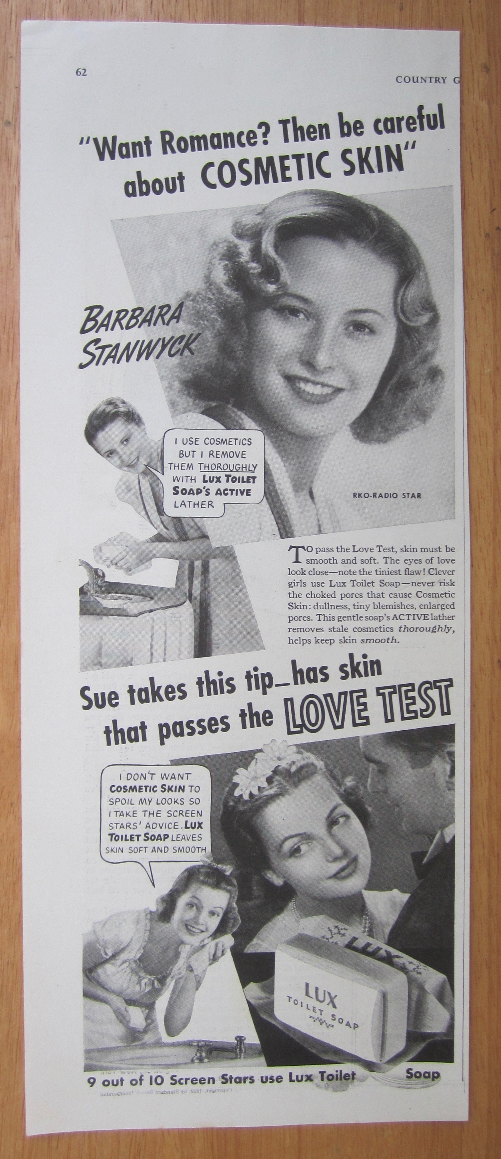 1939 Lux Toilet Soap with Barbara Stanwyck