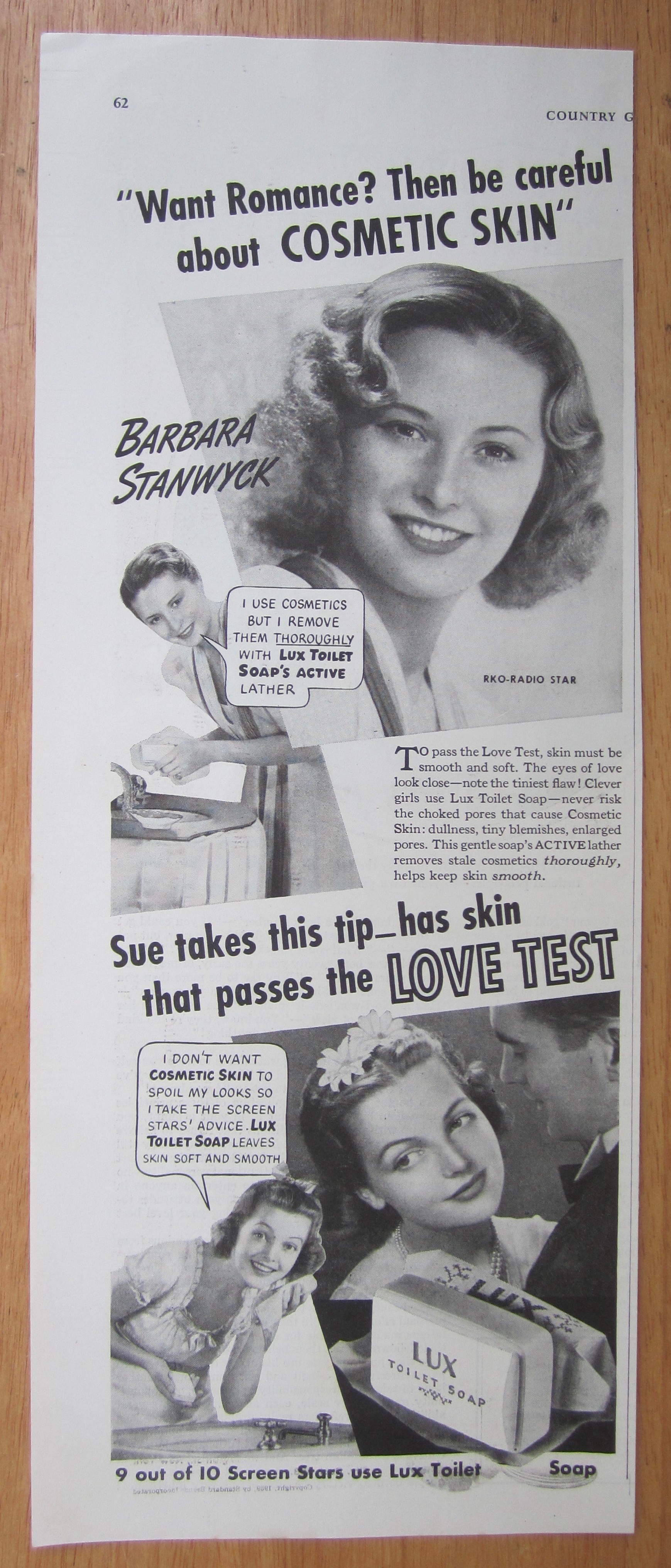 1939 Lux Toilet Soap with Barbara Stanwyck