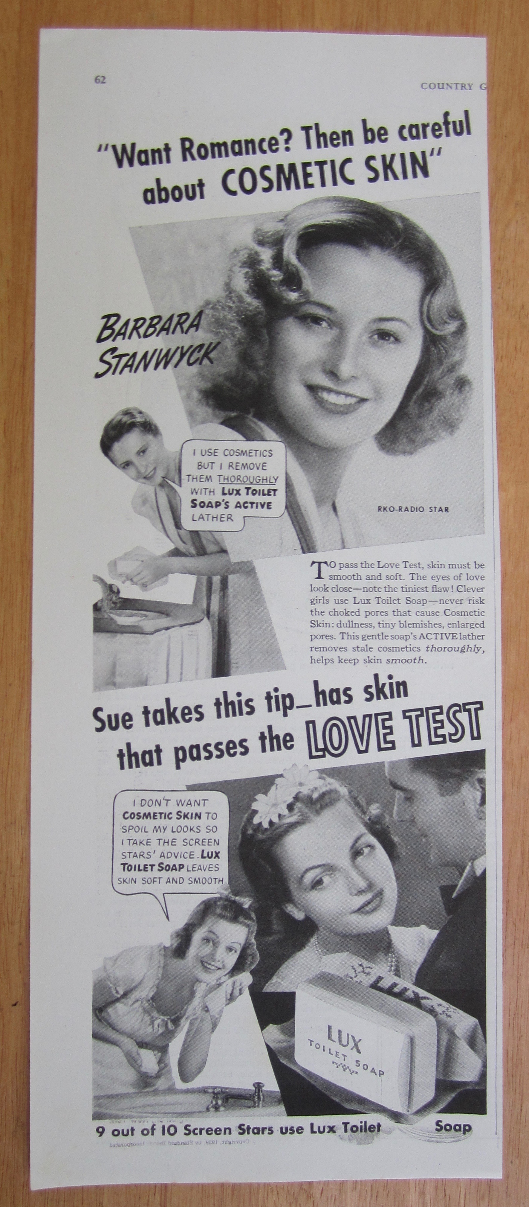 1939 Lux Toilet Soap with Barbara Stanwyck