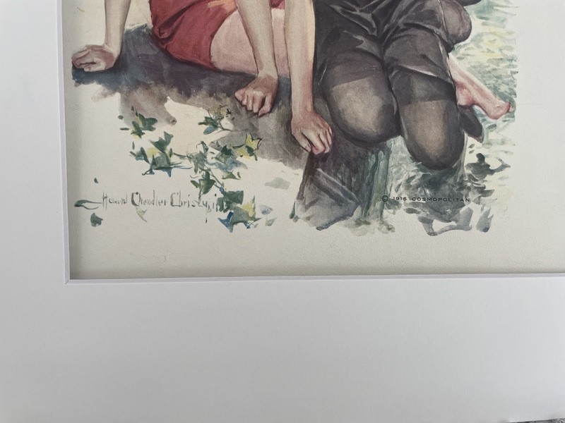 1916 Antique Howard Chandler Christy Art Print, Swimming, Edwardian Women at Lake