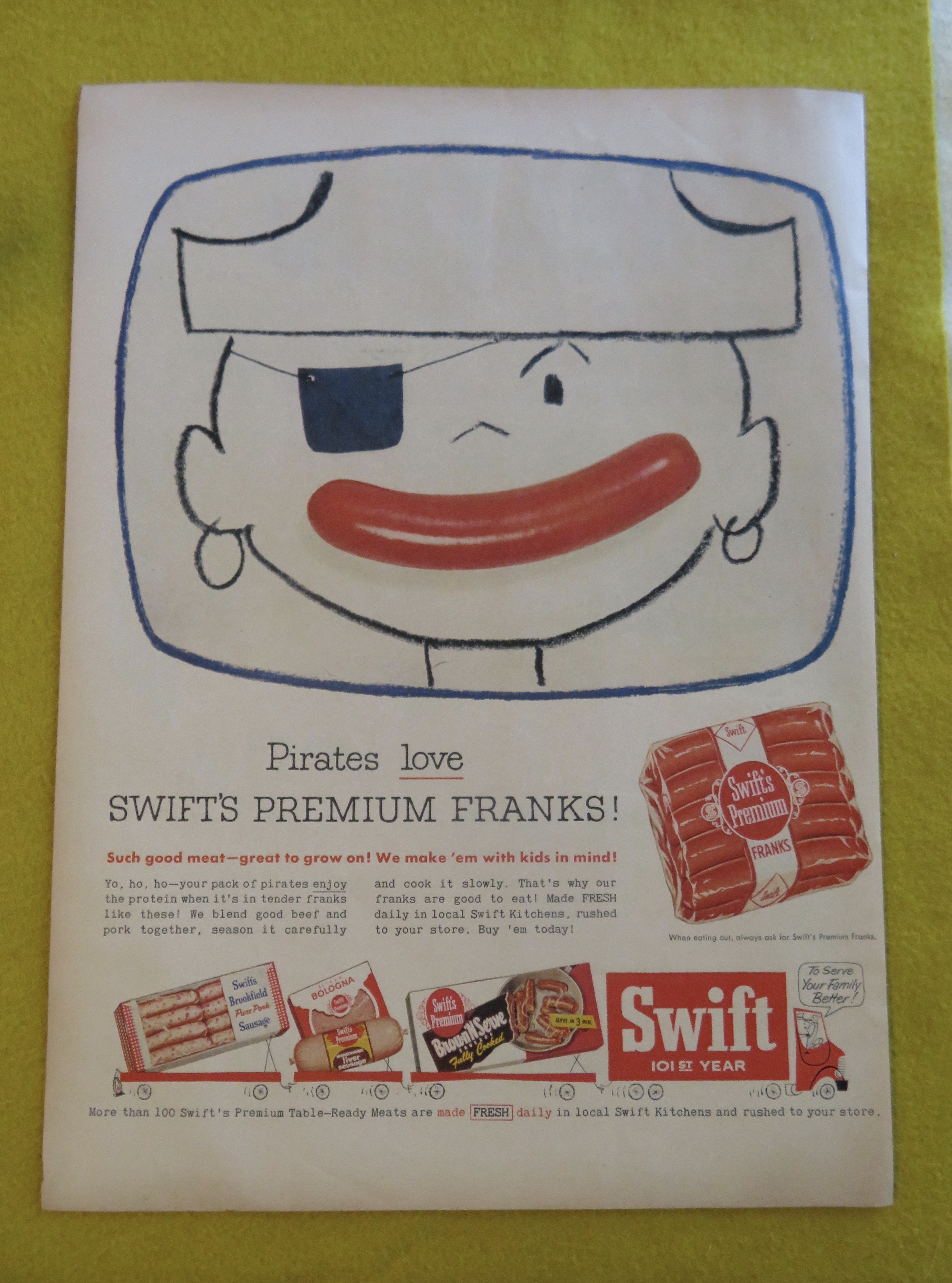 1956 Swift Premium Franks with Boy As A Pirate
