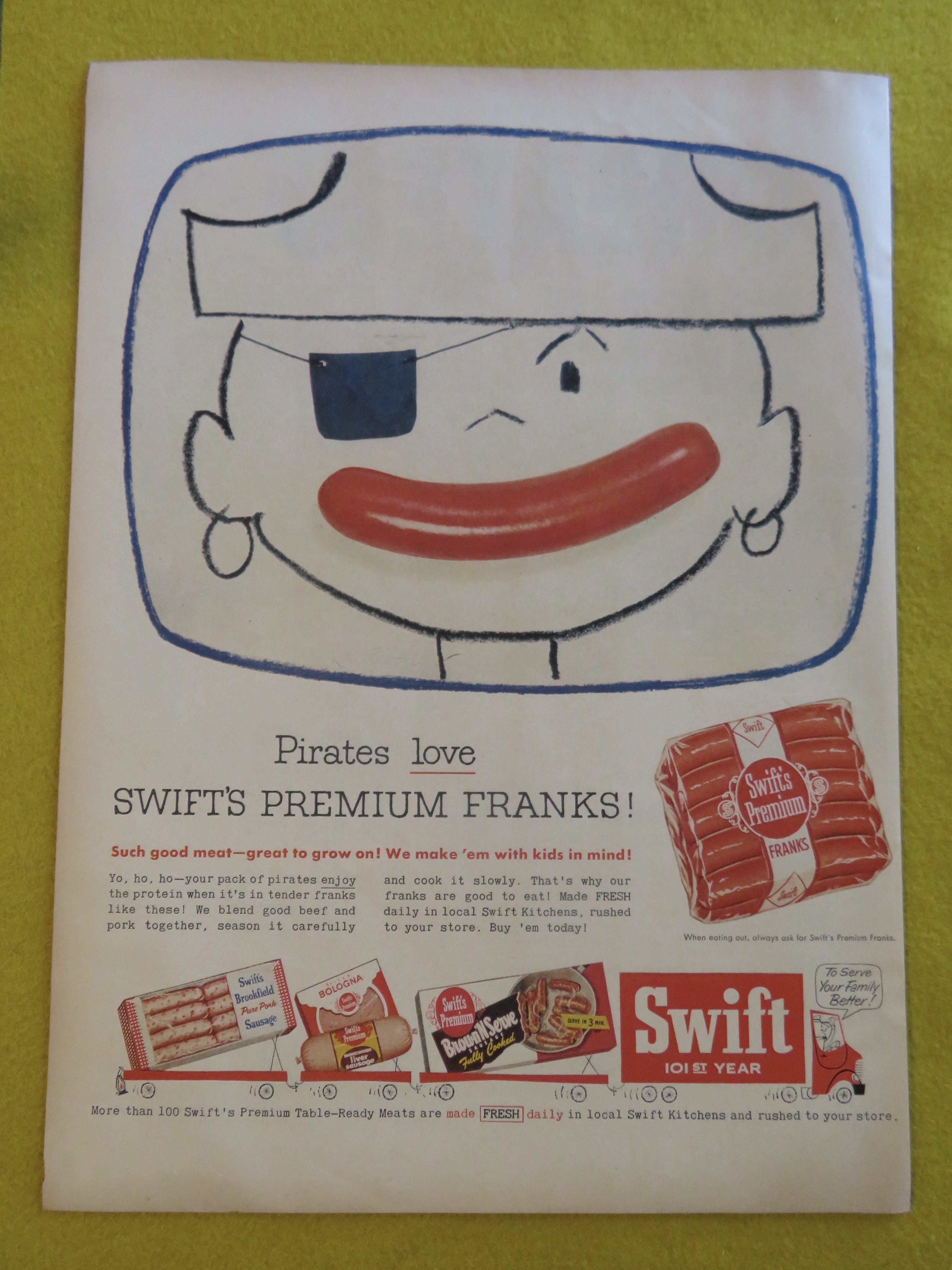 1956 Swift Premium Franks with Boy As A Pirate