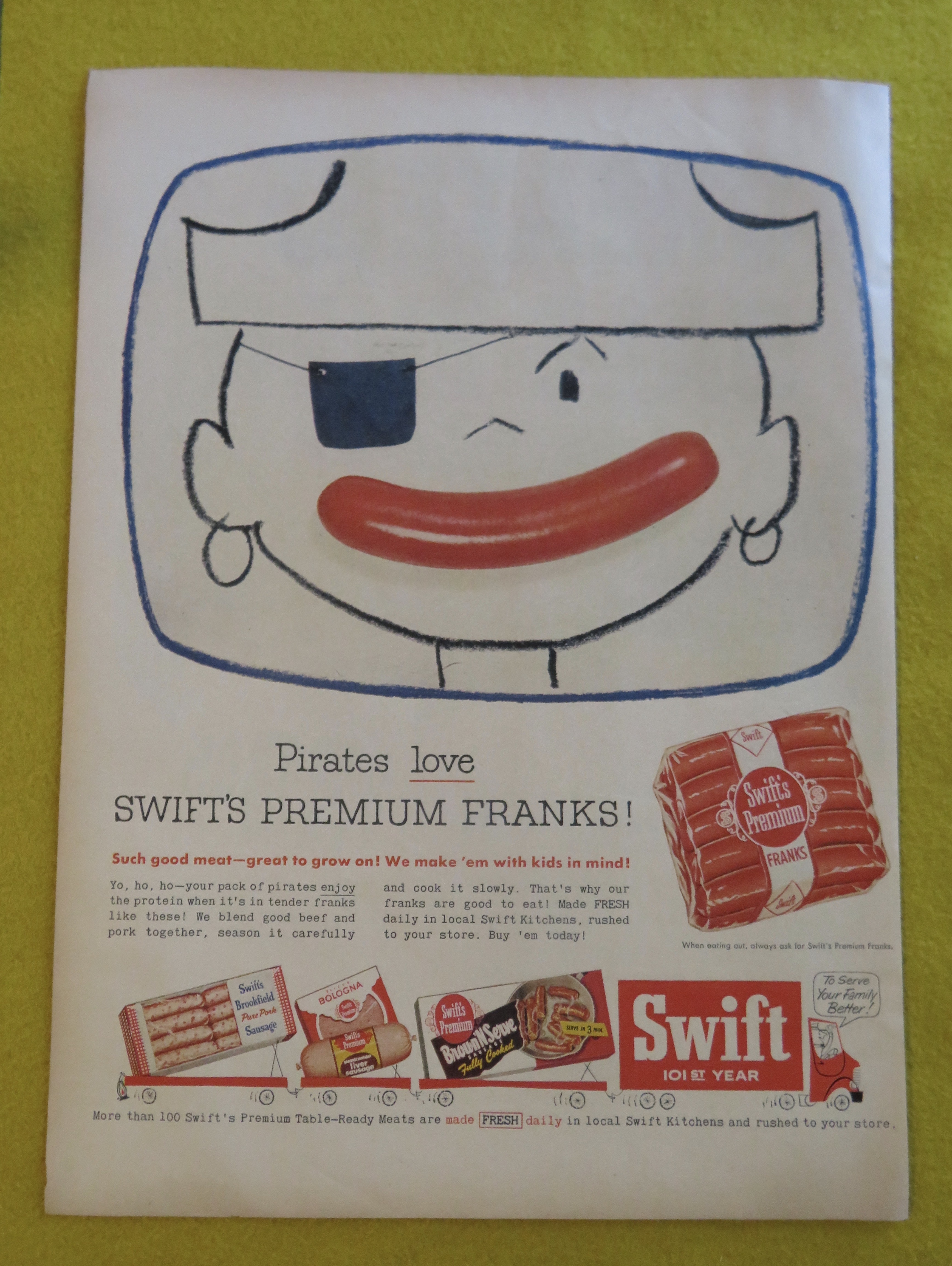 1956 Swift Premium Franks with Boy As A Pirate
