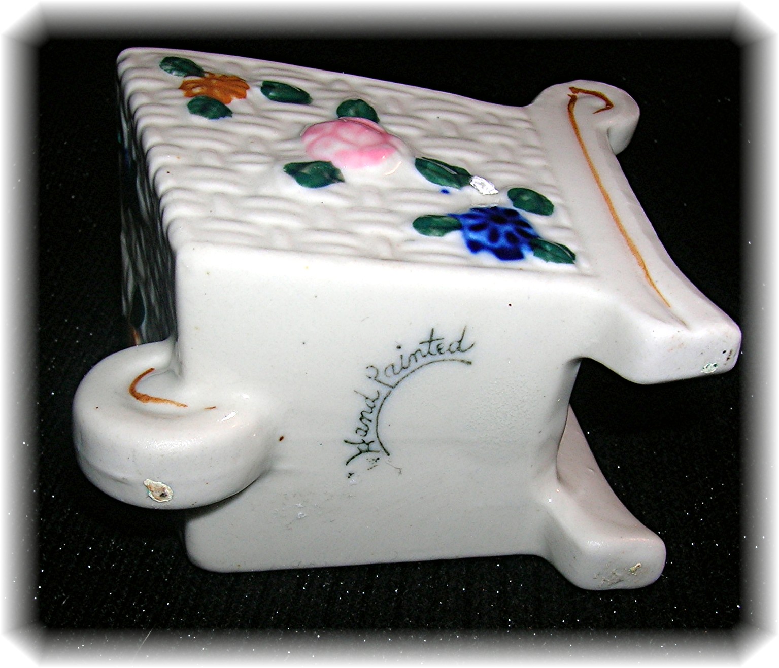 Ceramic Wheelbarrow Planter.  Tiny Hand Painted