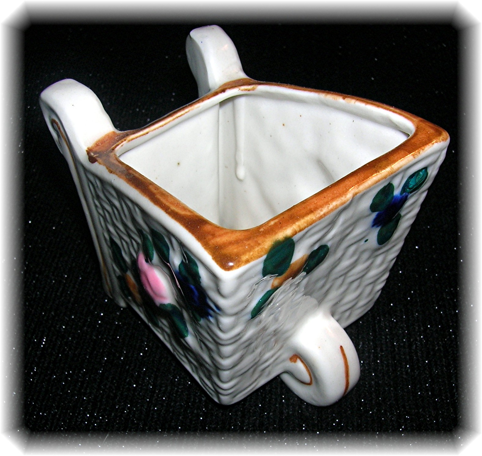 Ceramic Wheelbarrow Planter. Tiny Hand Painted
