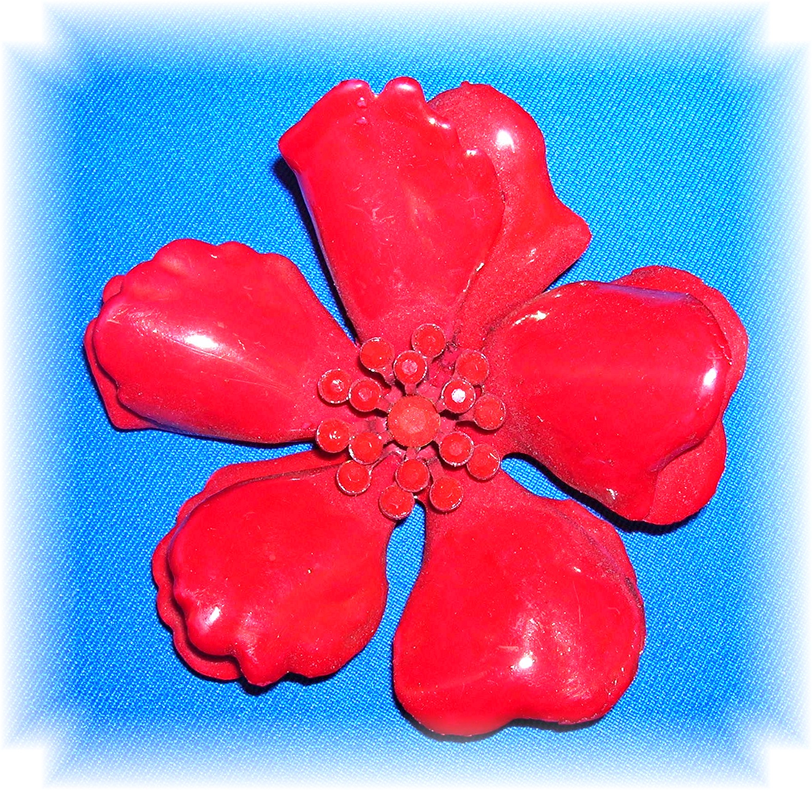 Large Red Plastic Glass Center Flower PinBrooch