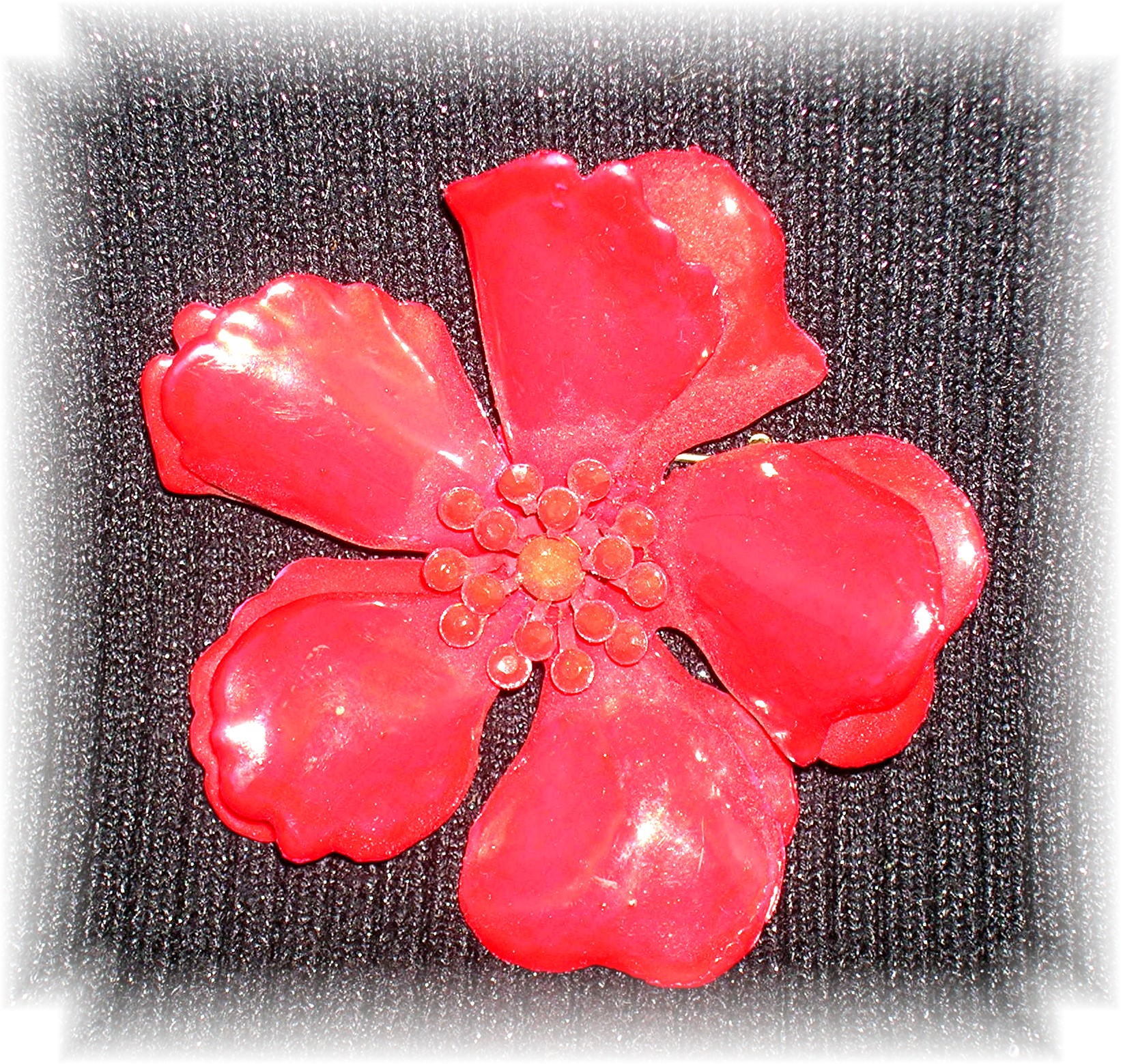 Large Red Plastic Glass Center Flower PinBrooch