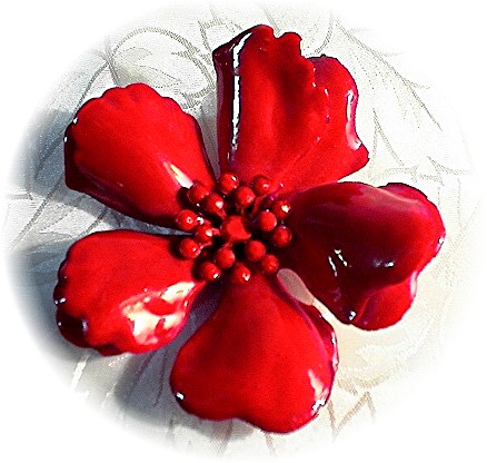 Large Red Plastic Glass Center Flower PinBrooch