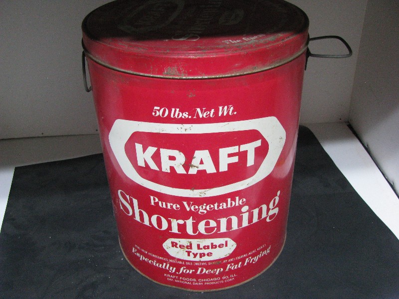 Vintage Kraft Pure Vegetable Shortening 50 lb Metal Tin Bucket Red Label