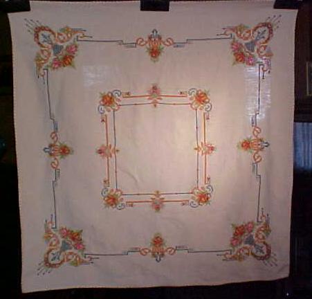 Table Topper Floral Embroidered Linen Fancy