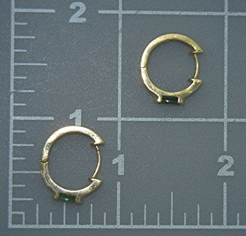 18K Gold Diamond Green Tourmaline  Huggie Earrings