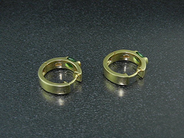 18K Gold Diamond Green Tourmaline  Huggie Earrings