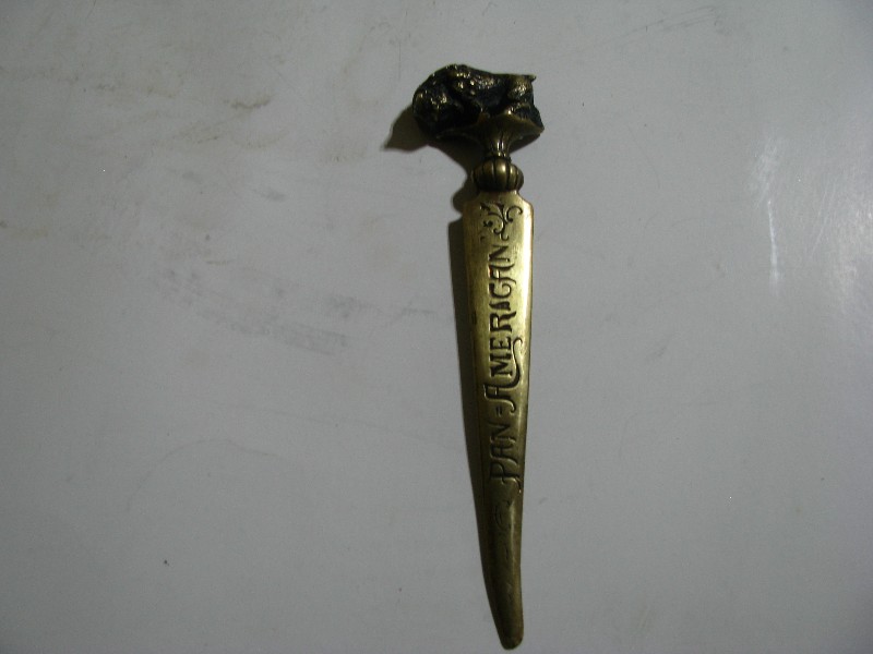 Antique 1901 Pan-American Exposition Brass Letter Opener with Buffalo Handle