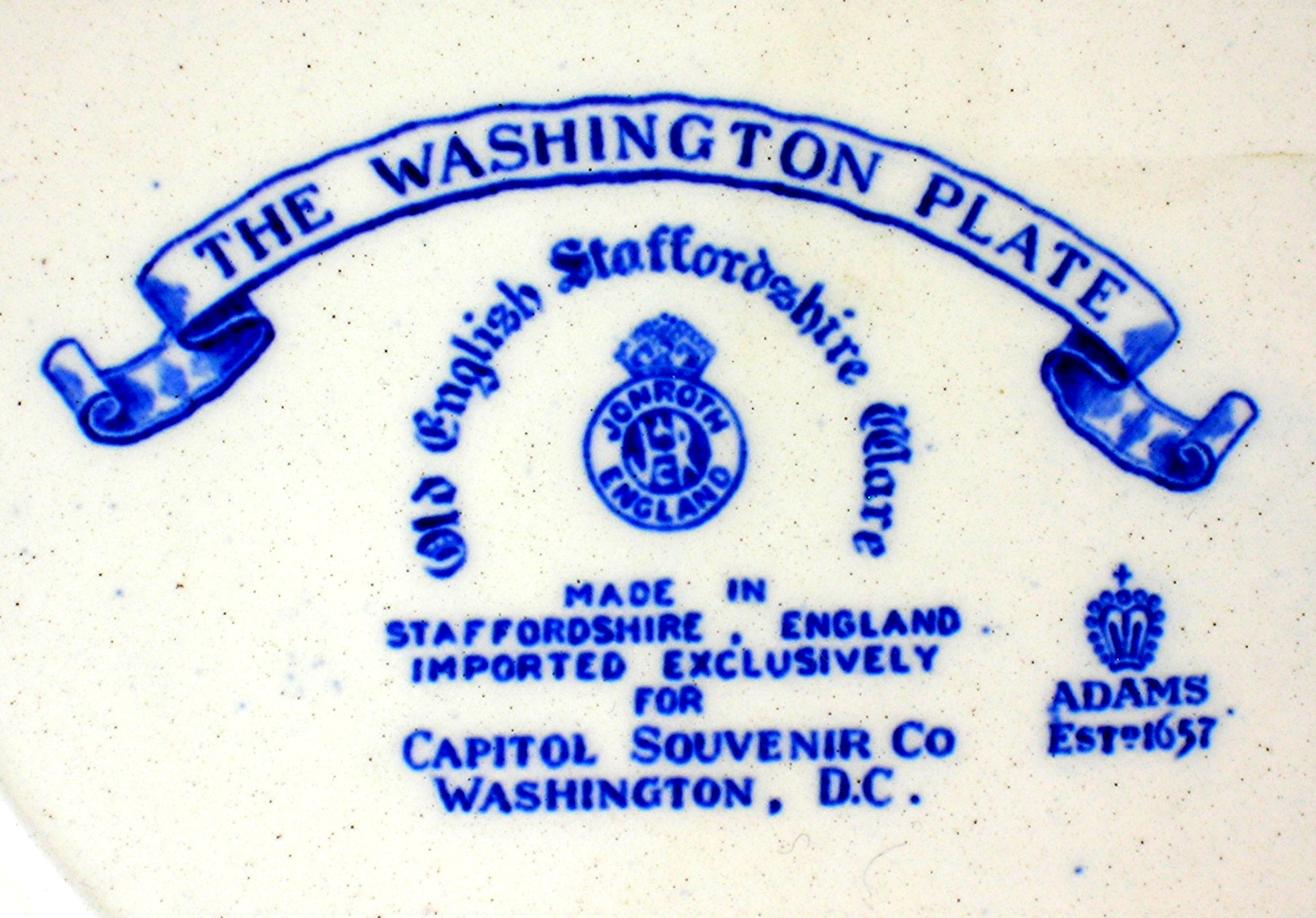 Flow Blue Staffordshire Souvenir Plate Washington, DC