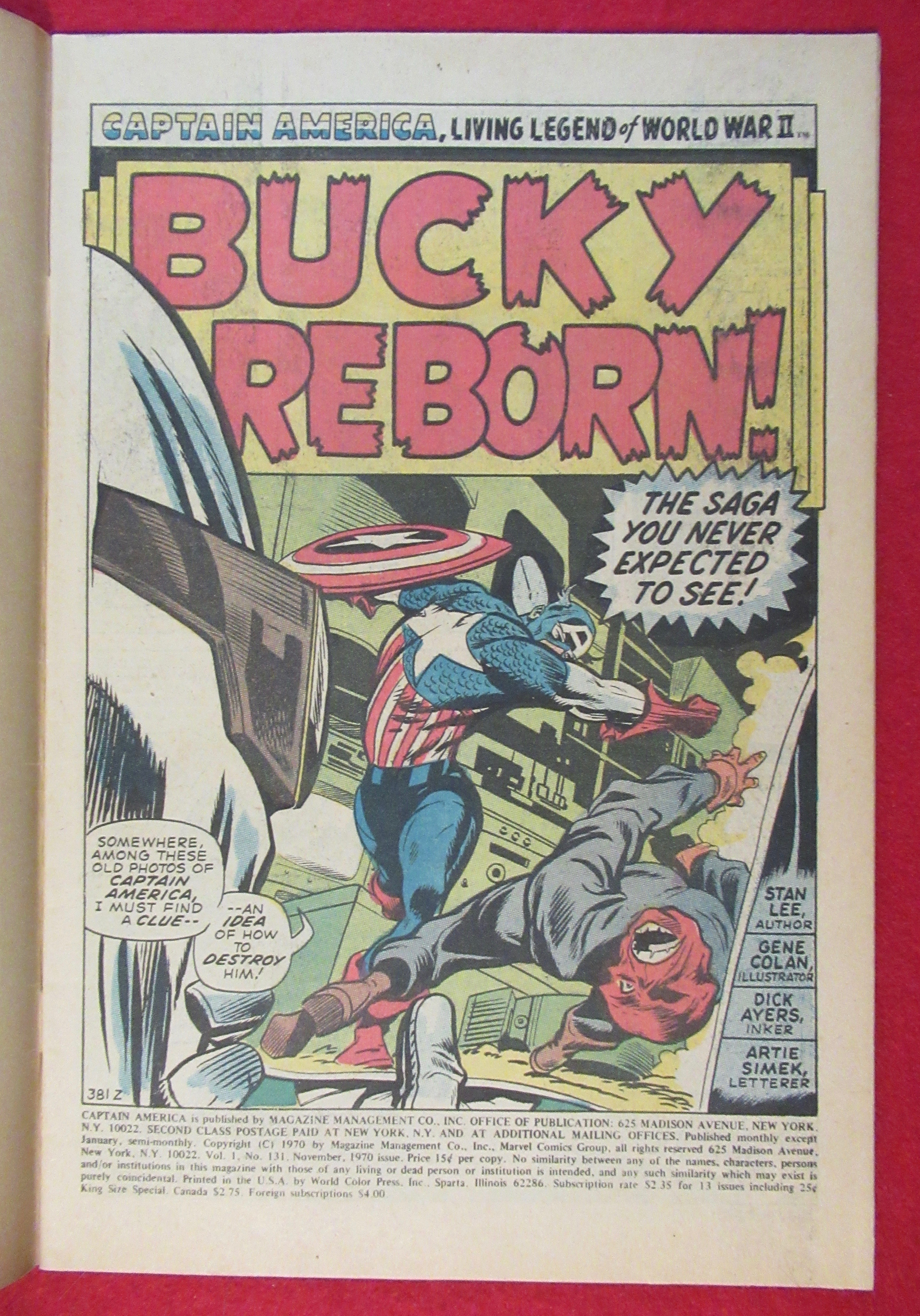 Captain America Comic November 1970 Bucky Reborn