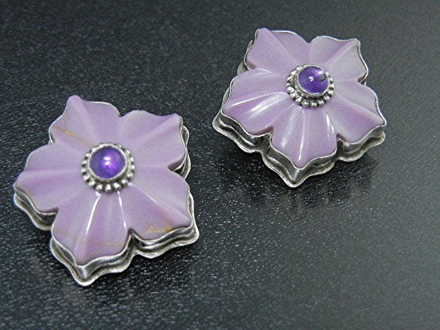 David Troutman Sterling Silver Carved Damsonite Clips