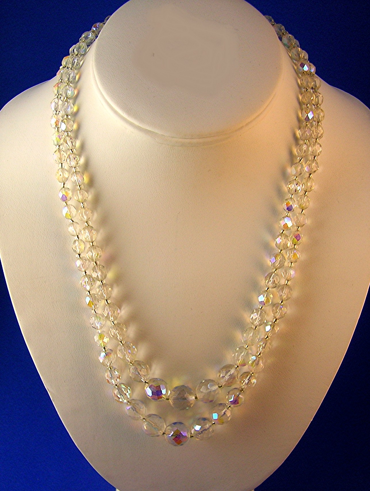 Bead Necklace, Crystal faceted 2 strand graduated,