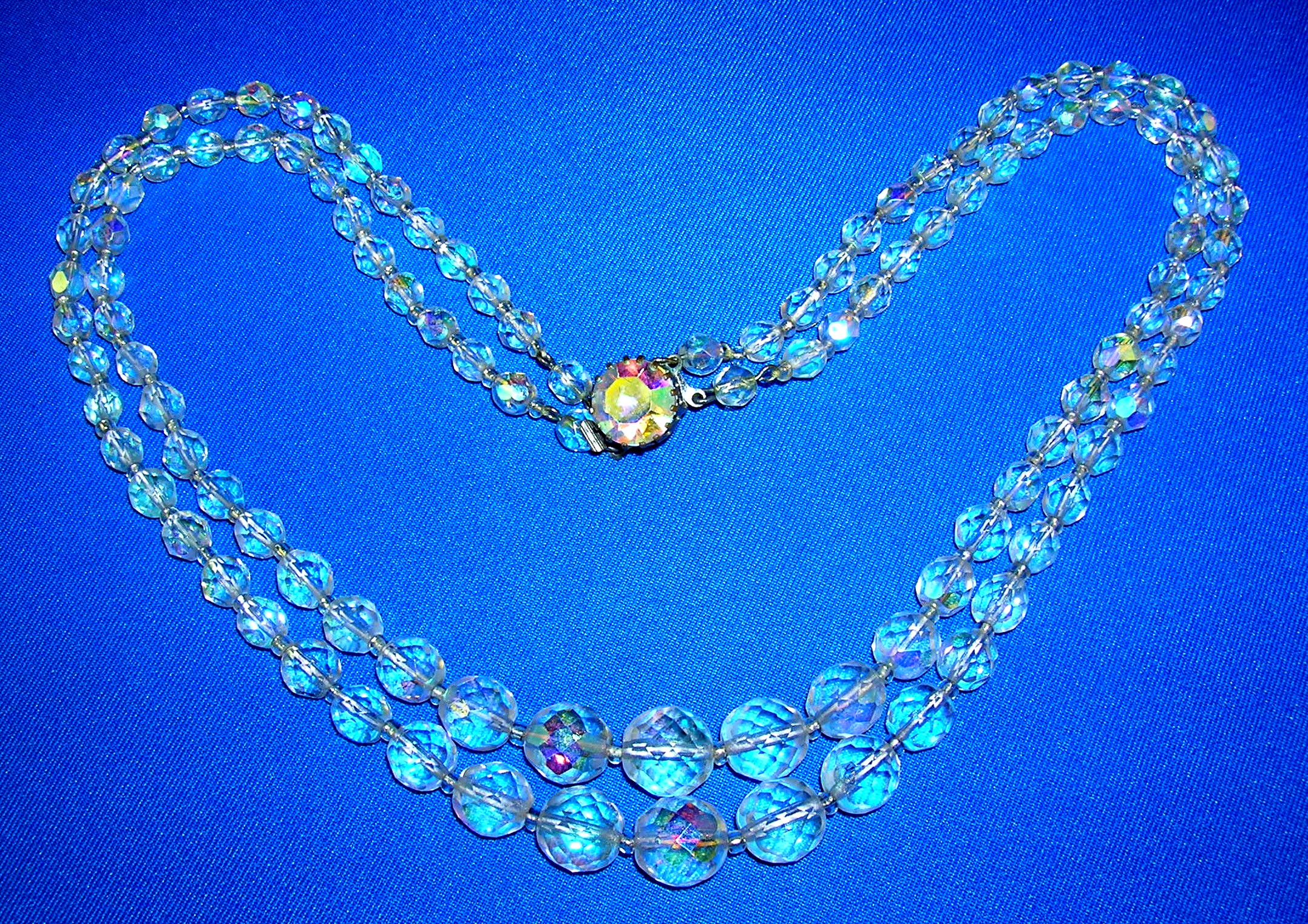 Bead Necklace, Crystal faceted 2 strand graduated,