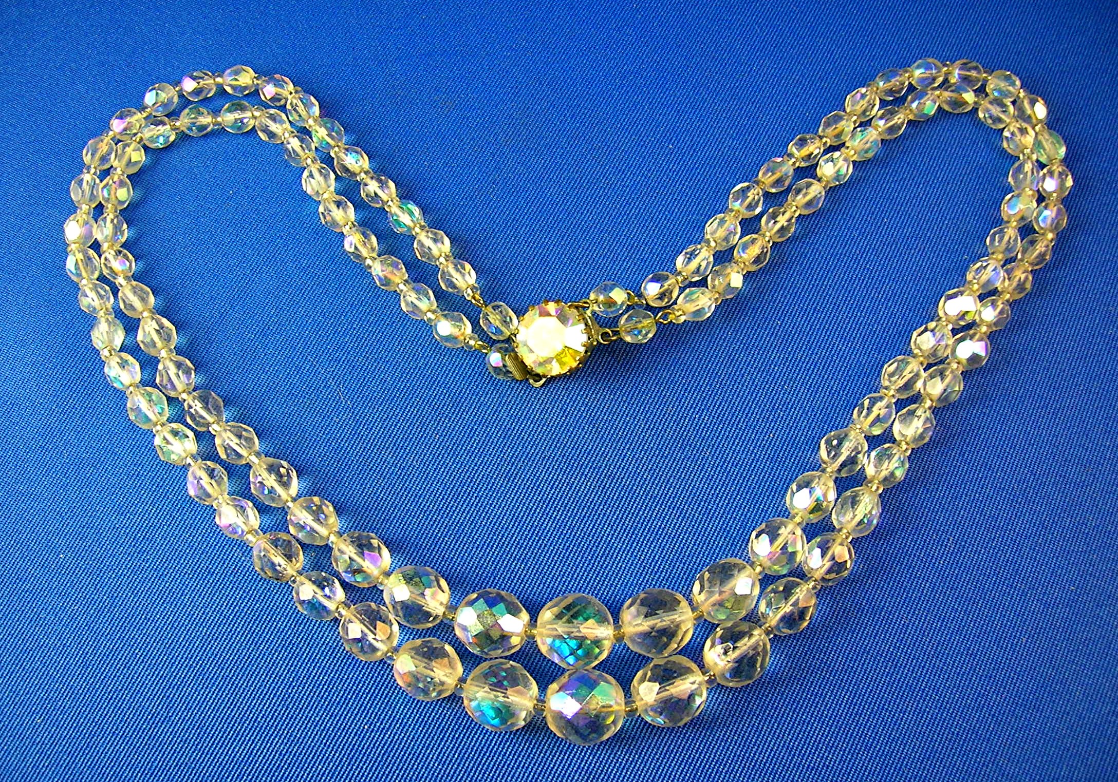 Bead Necklace, Crystal faceted 2 strand graduated,