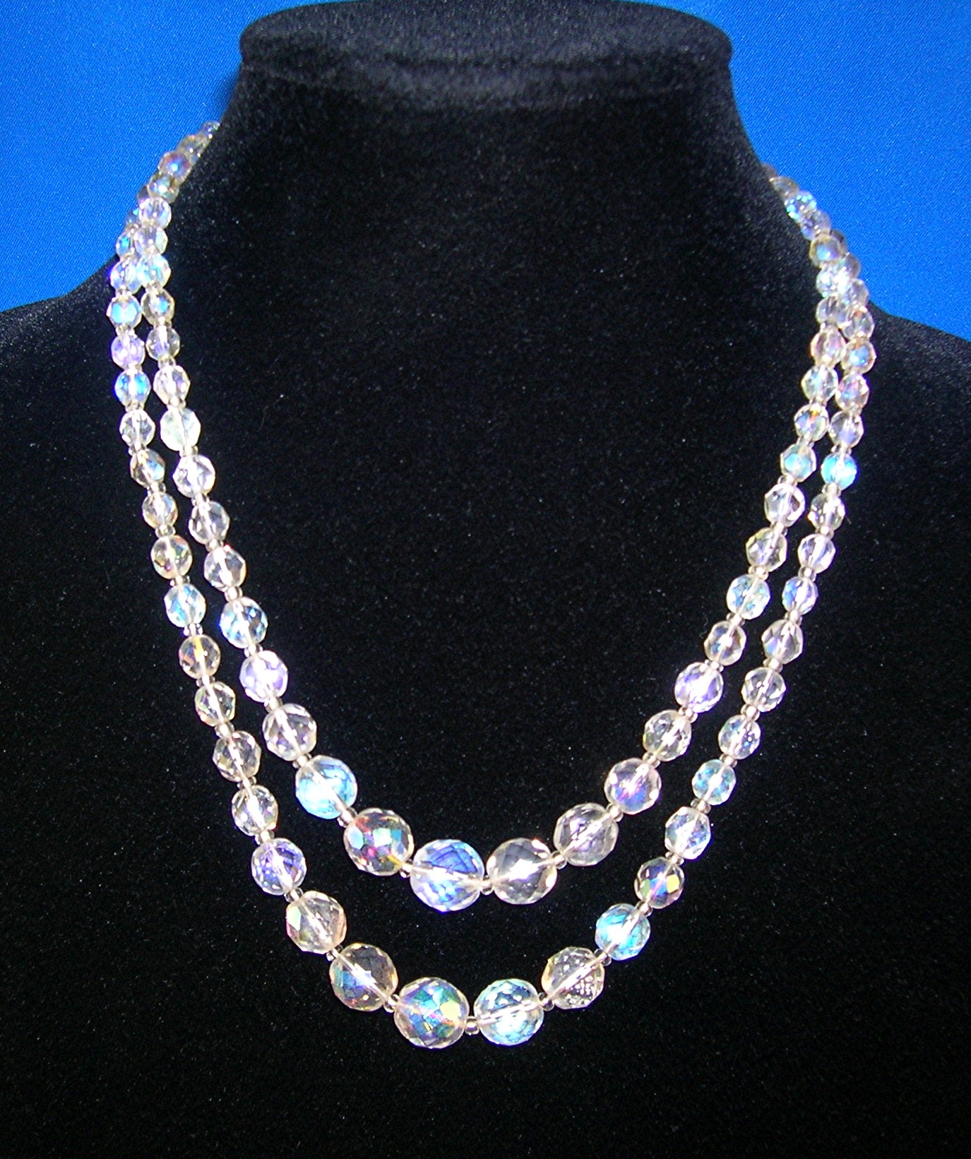 Bead Necklace, Crystal faceted 2 strand graduated,