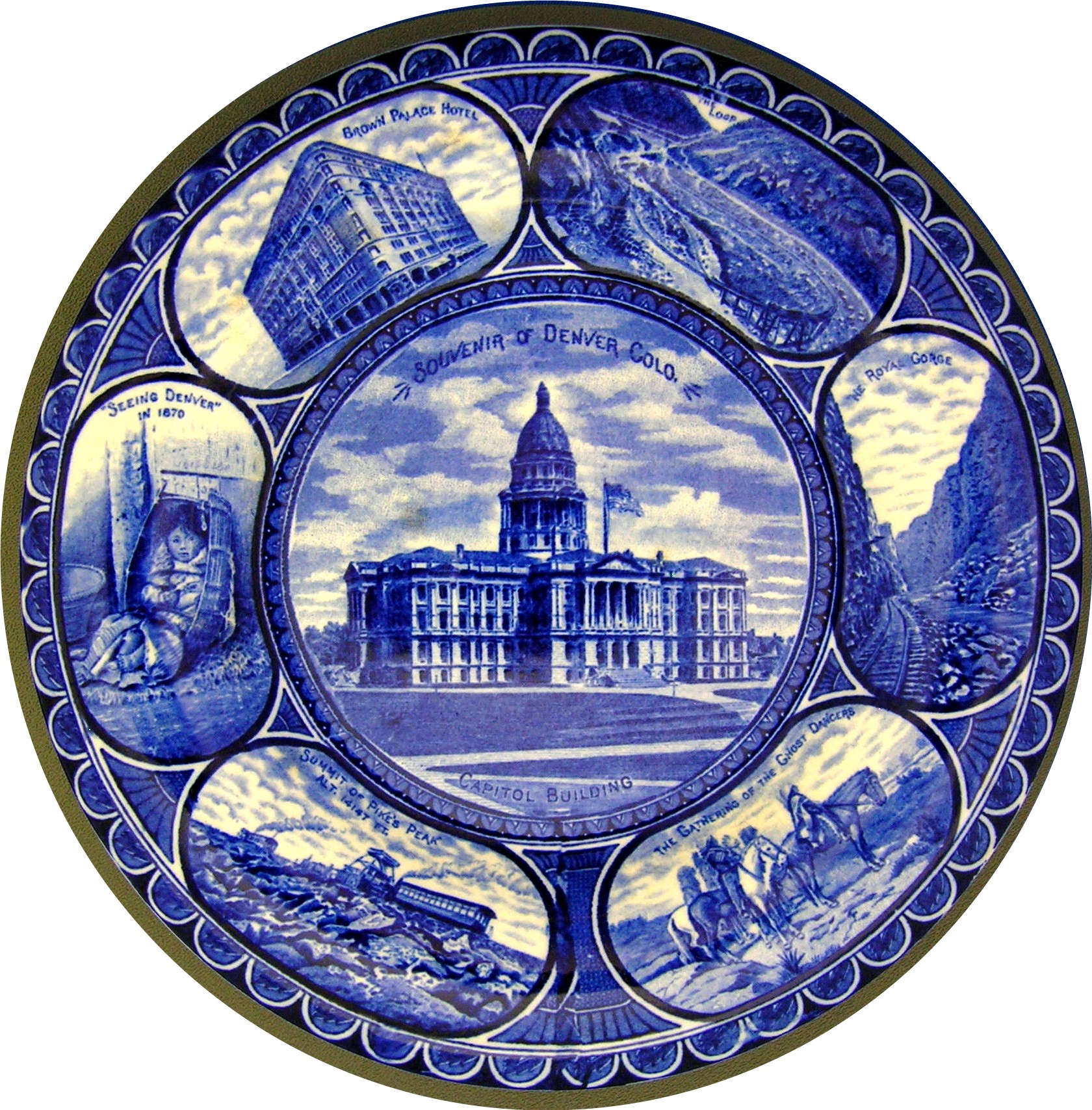 Flow Blue Staffordshire Souvenir Plate Denver, CO......