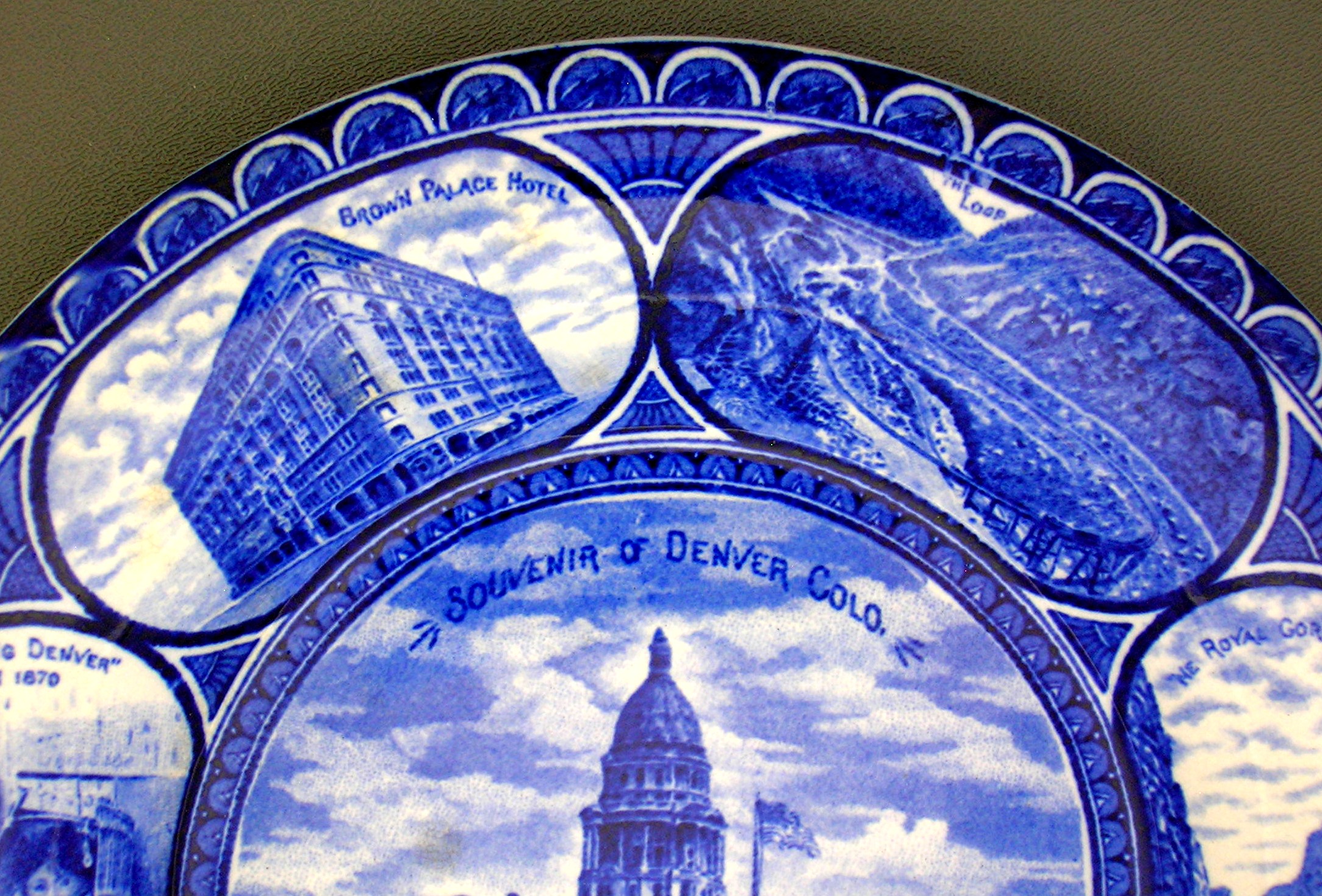 Flow Blue Staffordshire Souvenir Plate Denver, CO......
