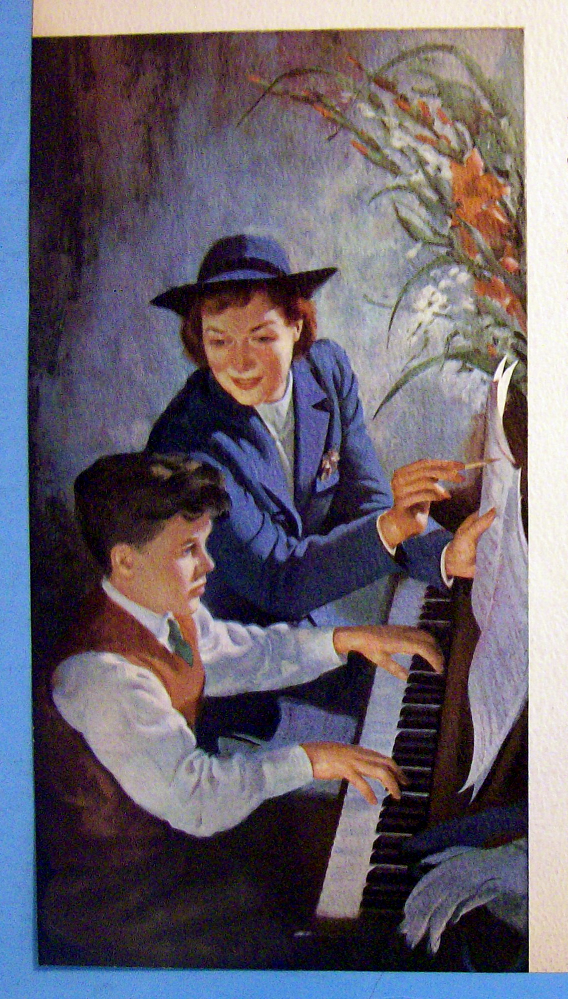 1946 Wurlitzer Piano with Boy Playing Piano