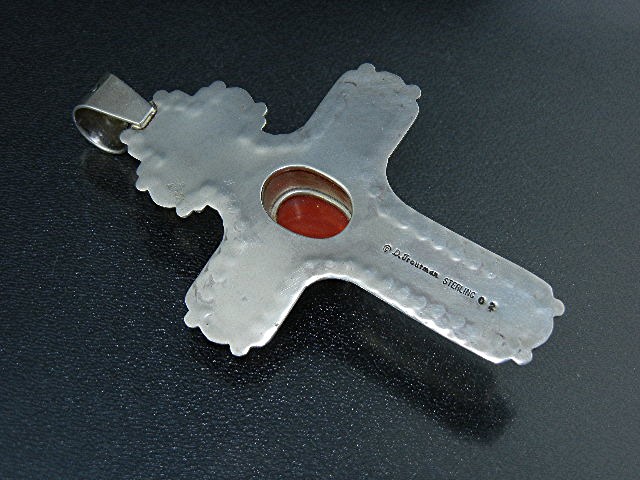 David Troutman Sterling Silver Coral Lapis MOP Cross