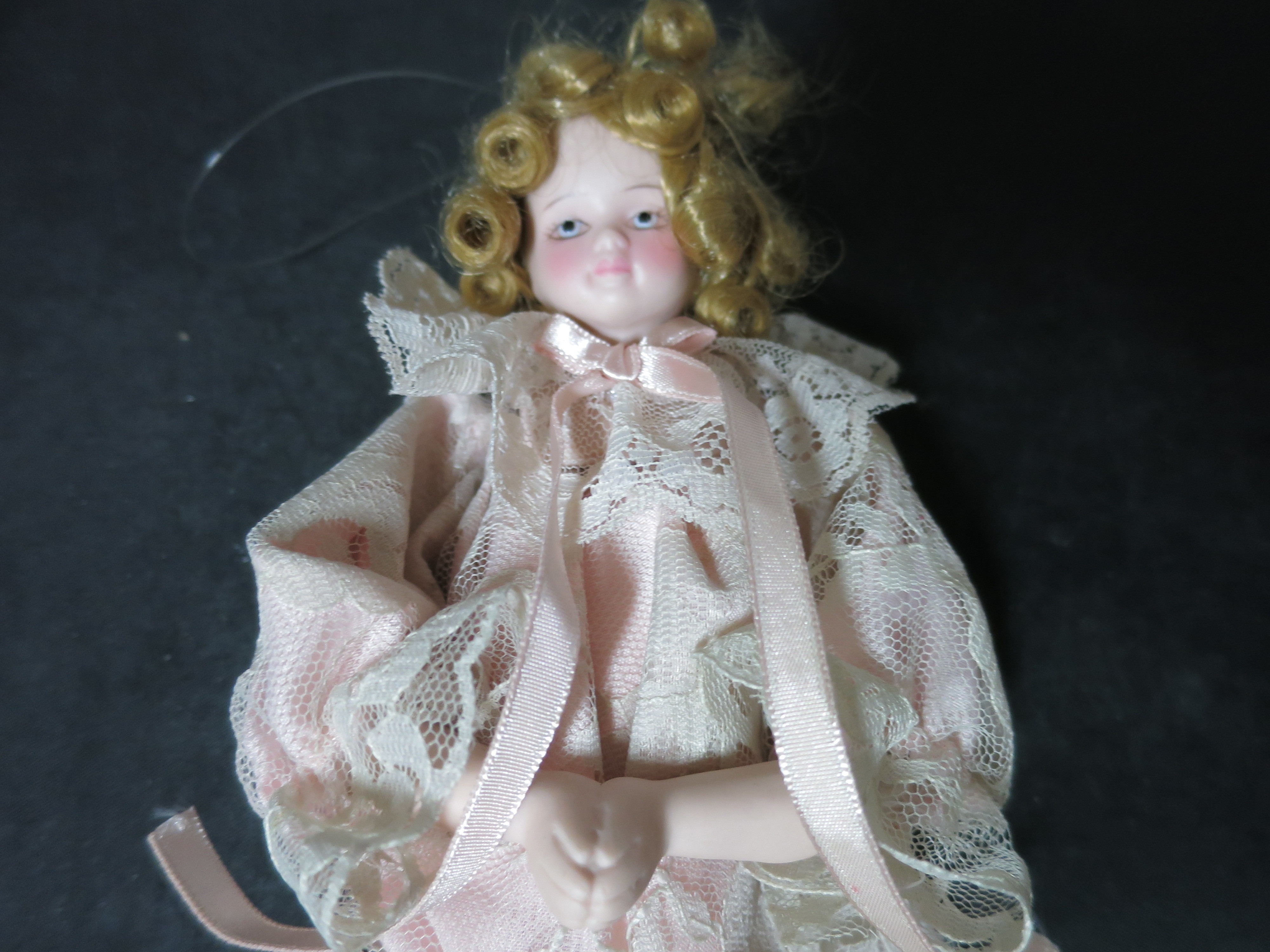 Vintage Porcelain Doll Christmas Tree Ornament half doll