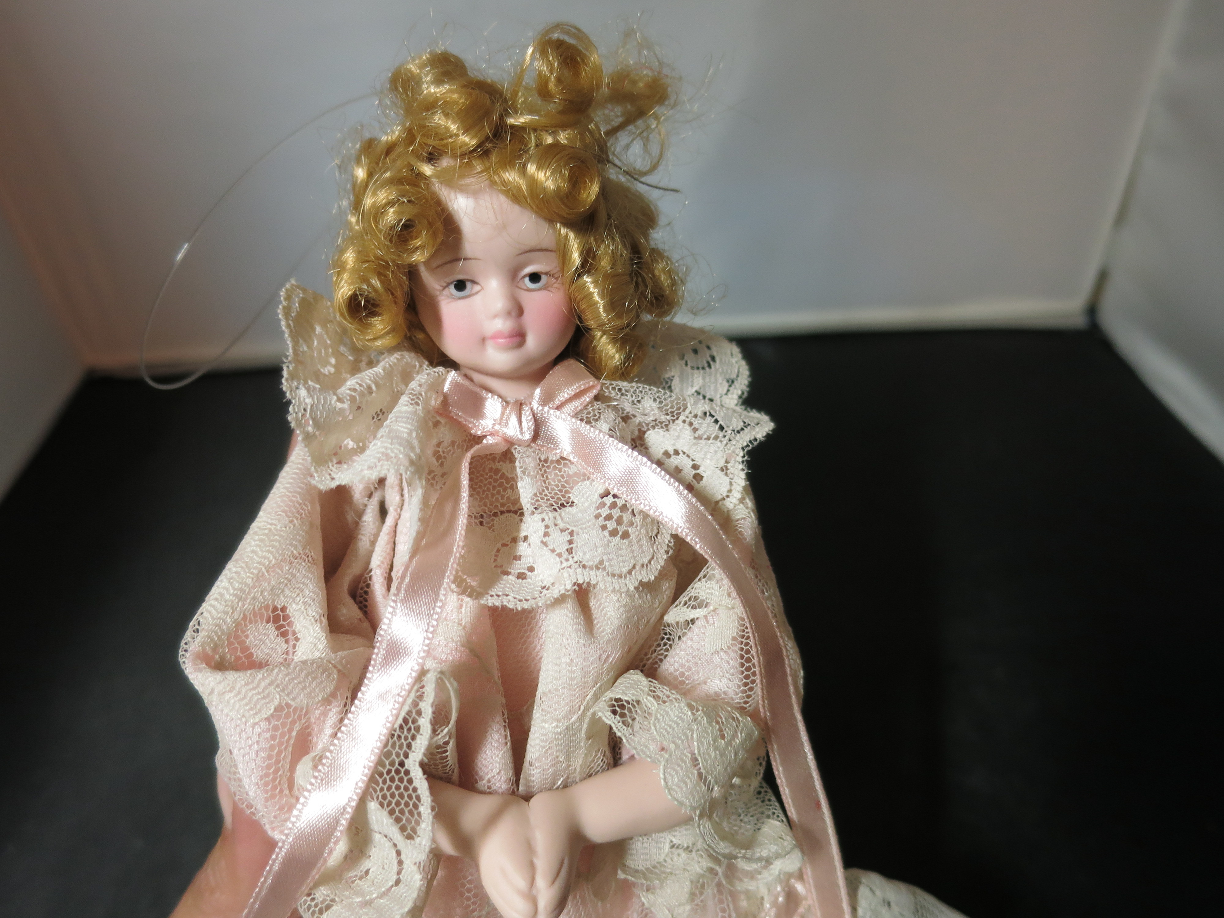 Vintage Porcelain Doll Christmas Tree Ornament half doll