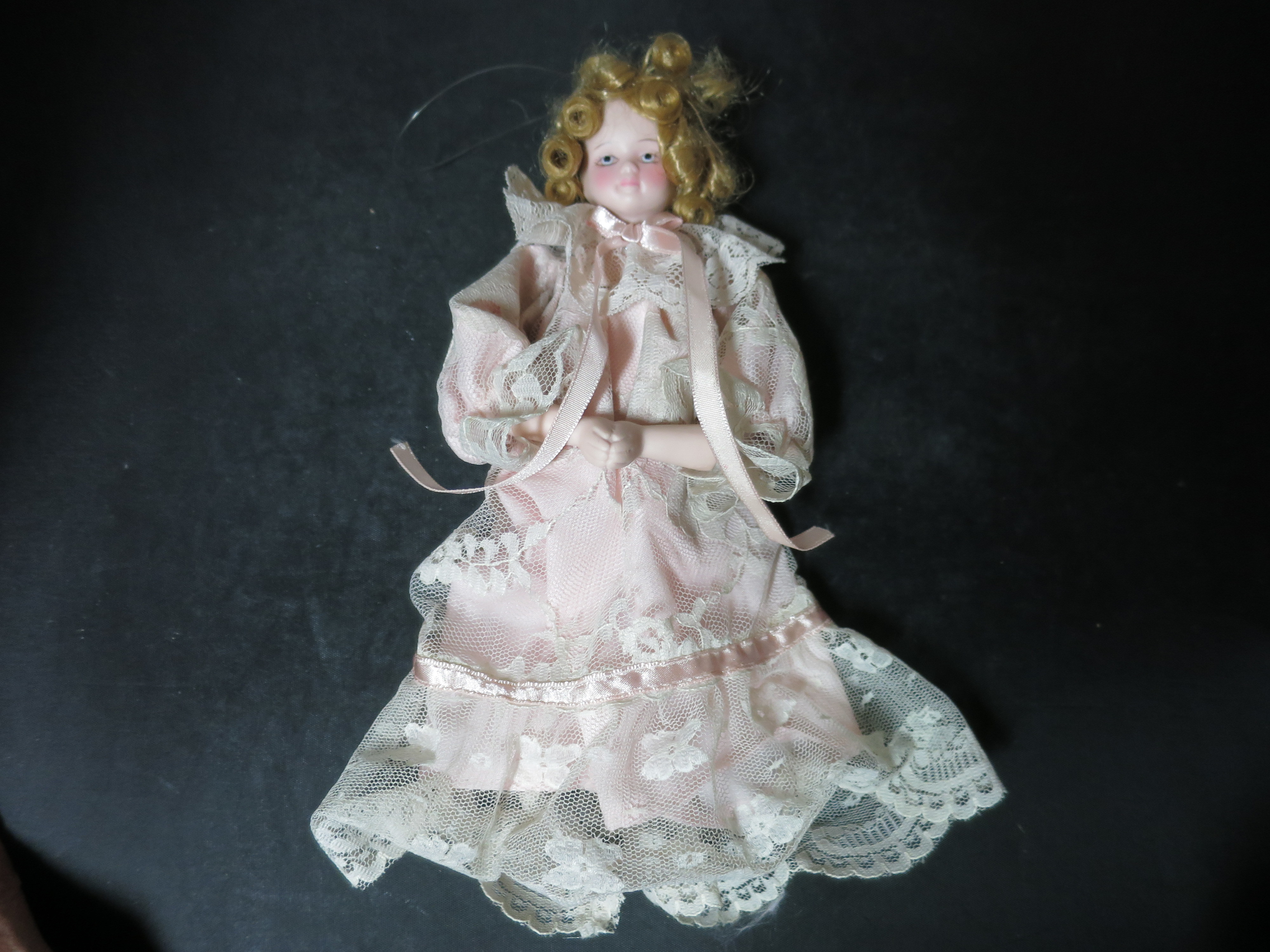 Vintage Porcelain Doll Christmas Tree Ornament half doll