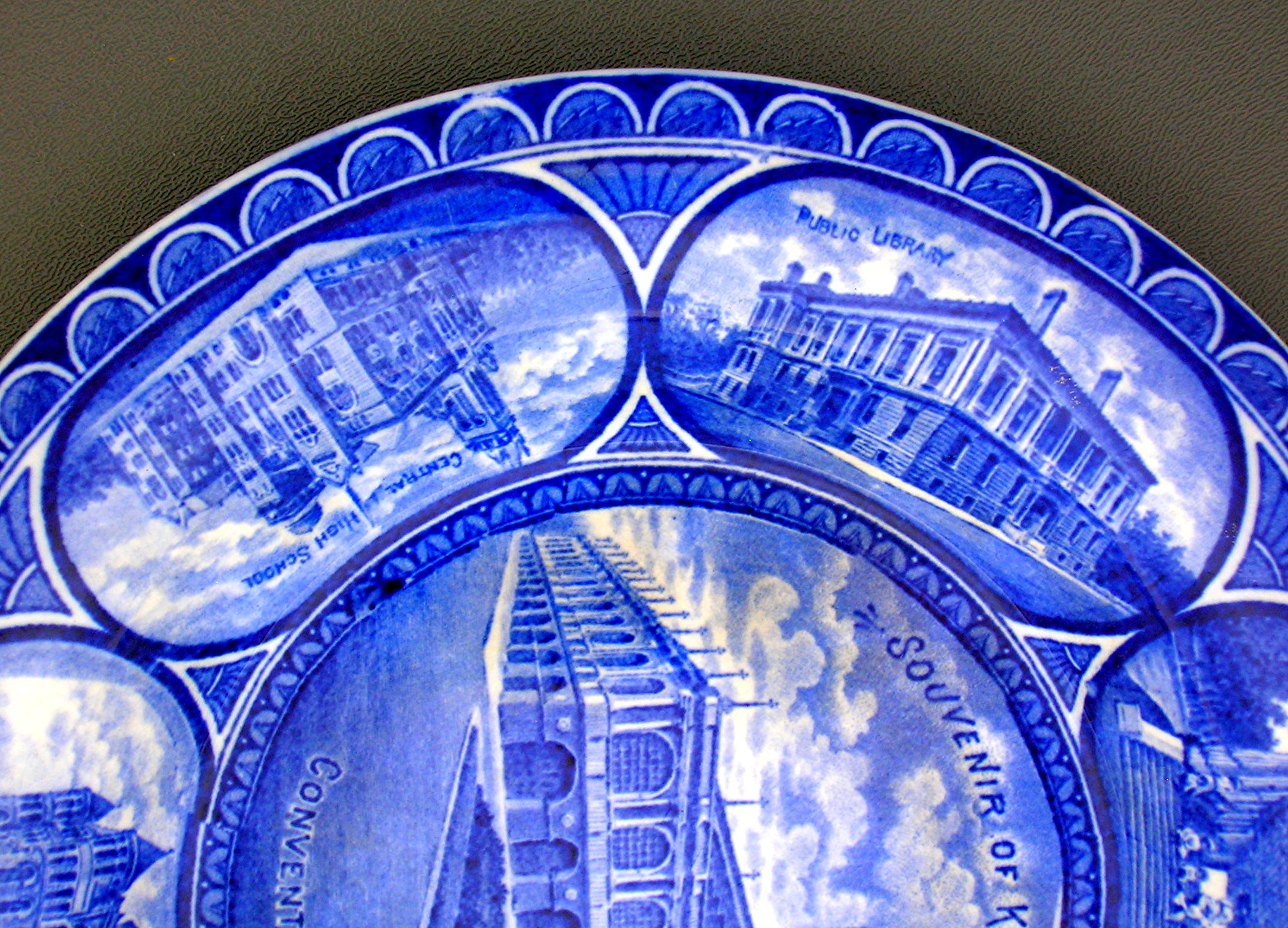 Flow Blue Staffordshire Souvenir Plate Kansas City