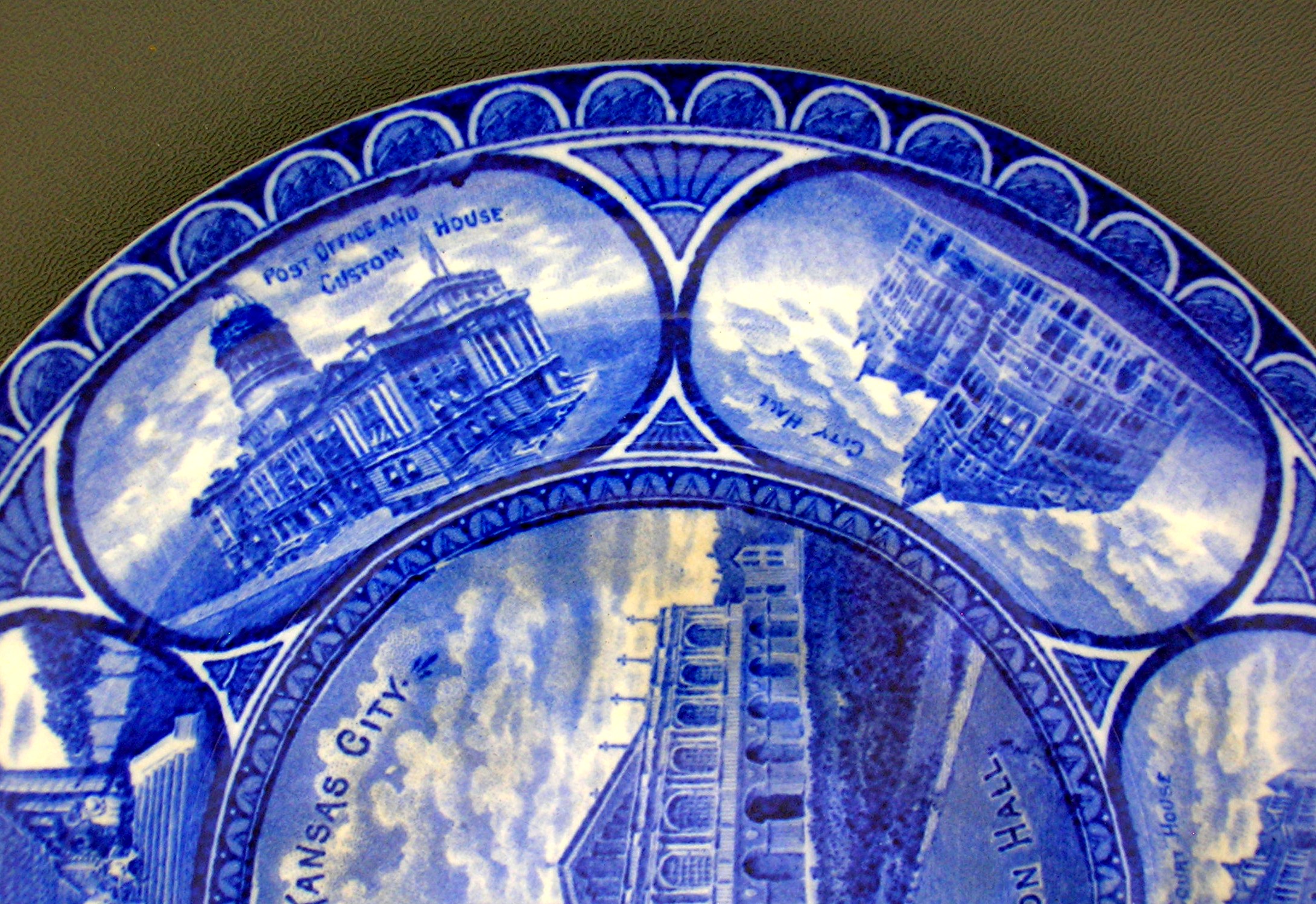 Flow Blue Staffordshire Souvenir Plate Kansas City