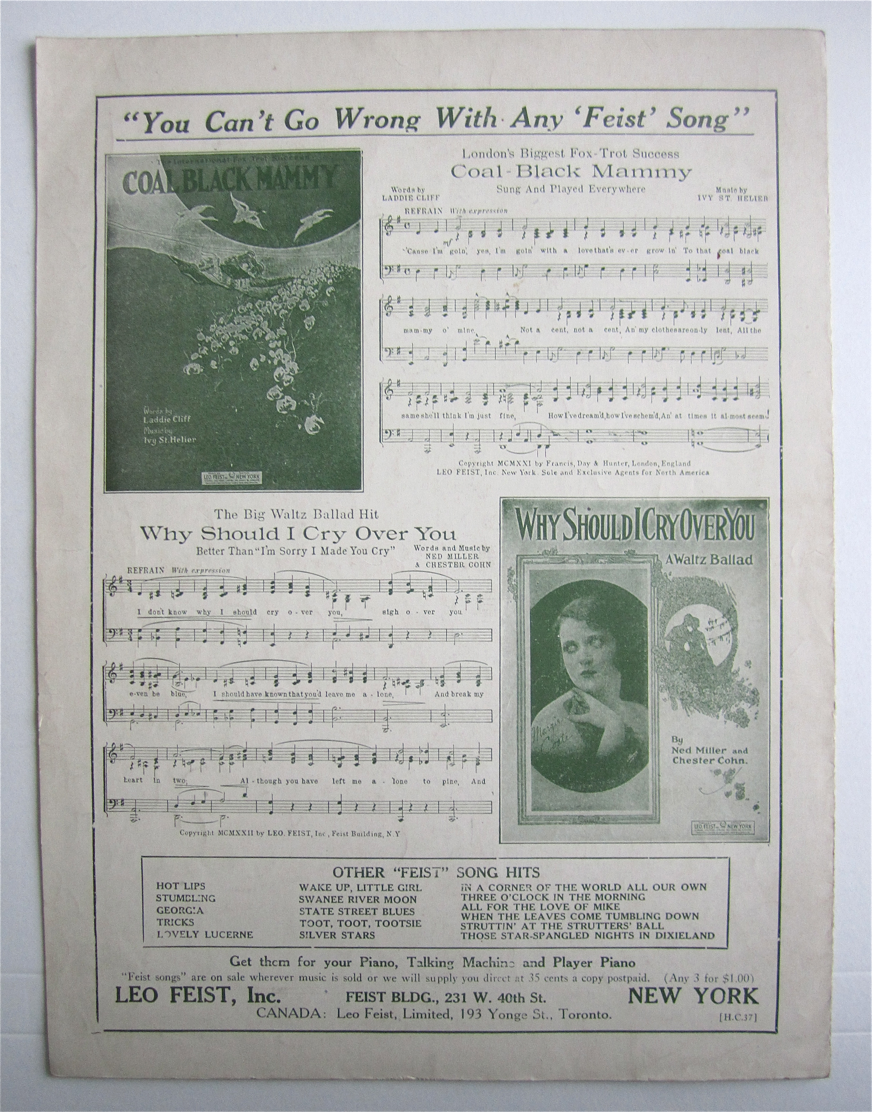 Sheet Music 1922 When The Leaves Come Tumbling Down