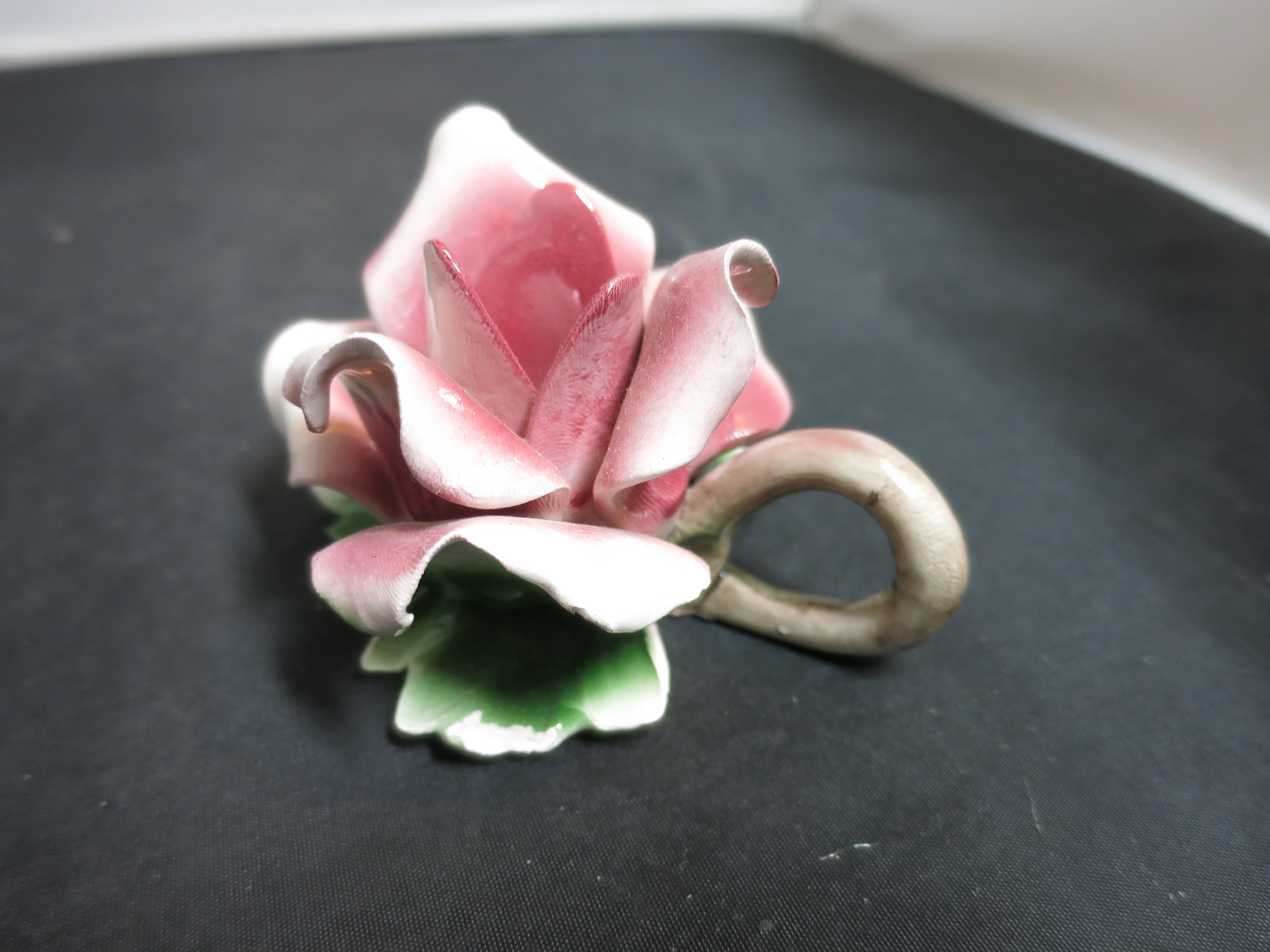 Capodimonte Nuova Pink Rose Finger Candelstick Candle Holder