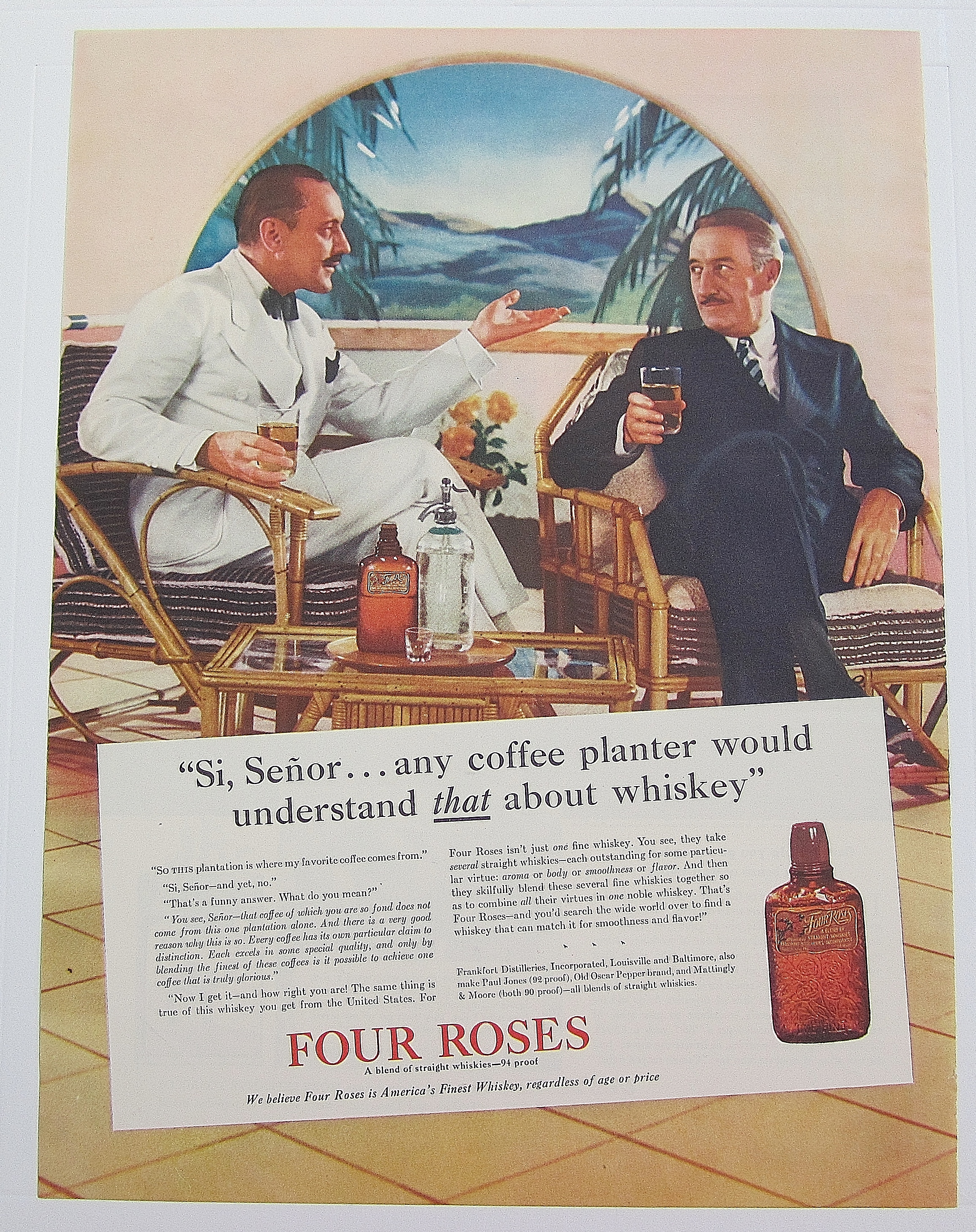 1937 Four Roses Whiskey with Men Talking while Drinking