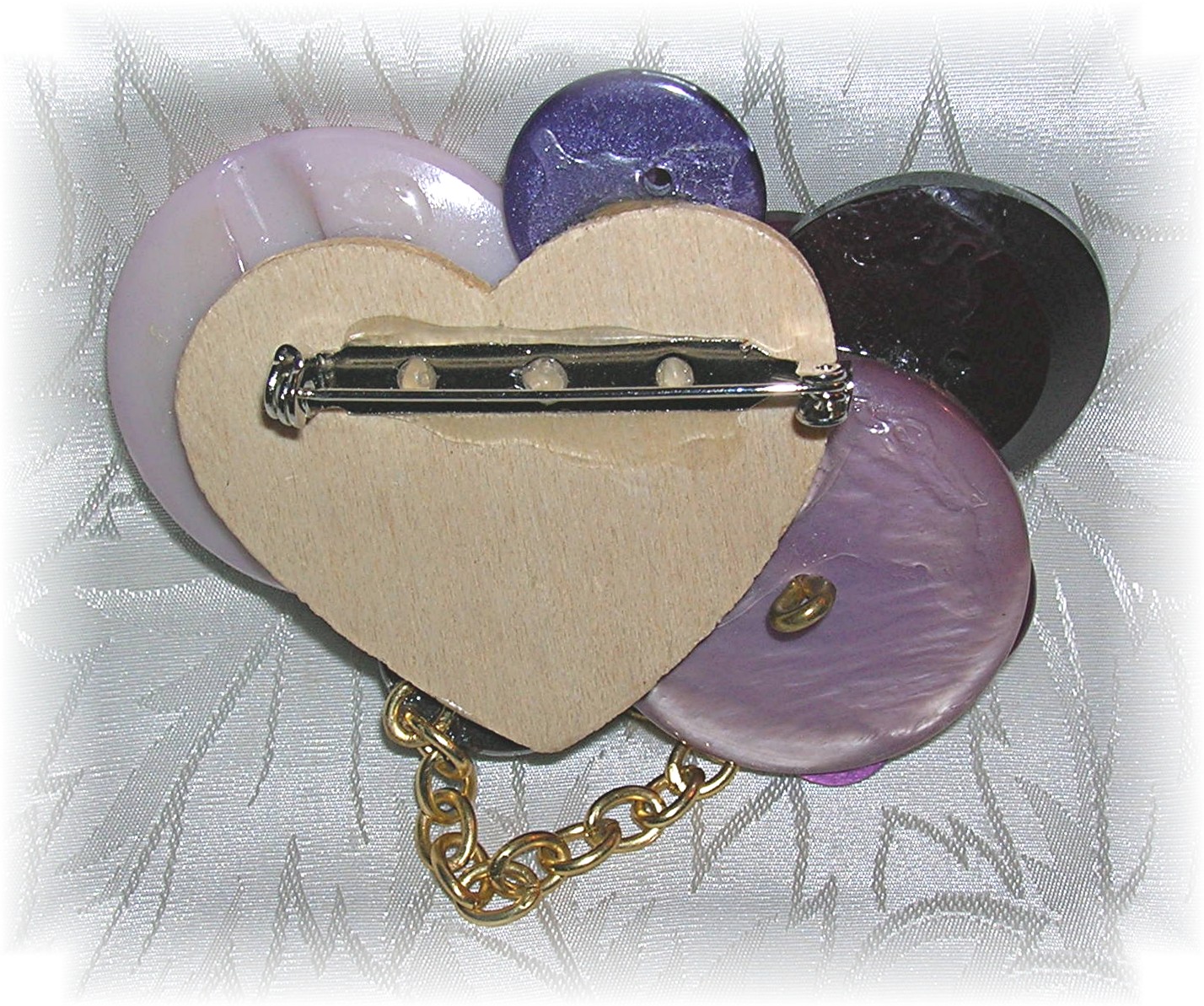 Button Collage Brooch In Purples And Gold