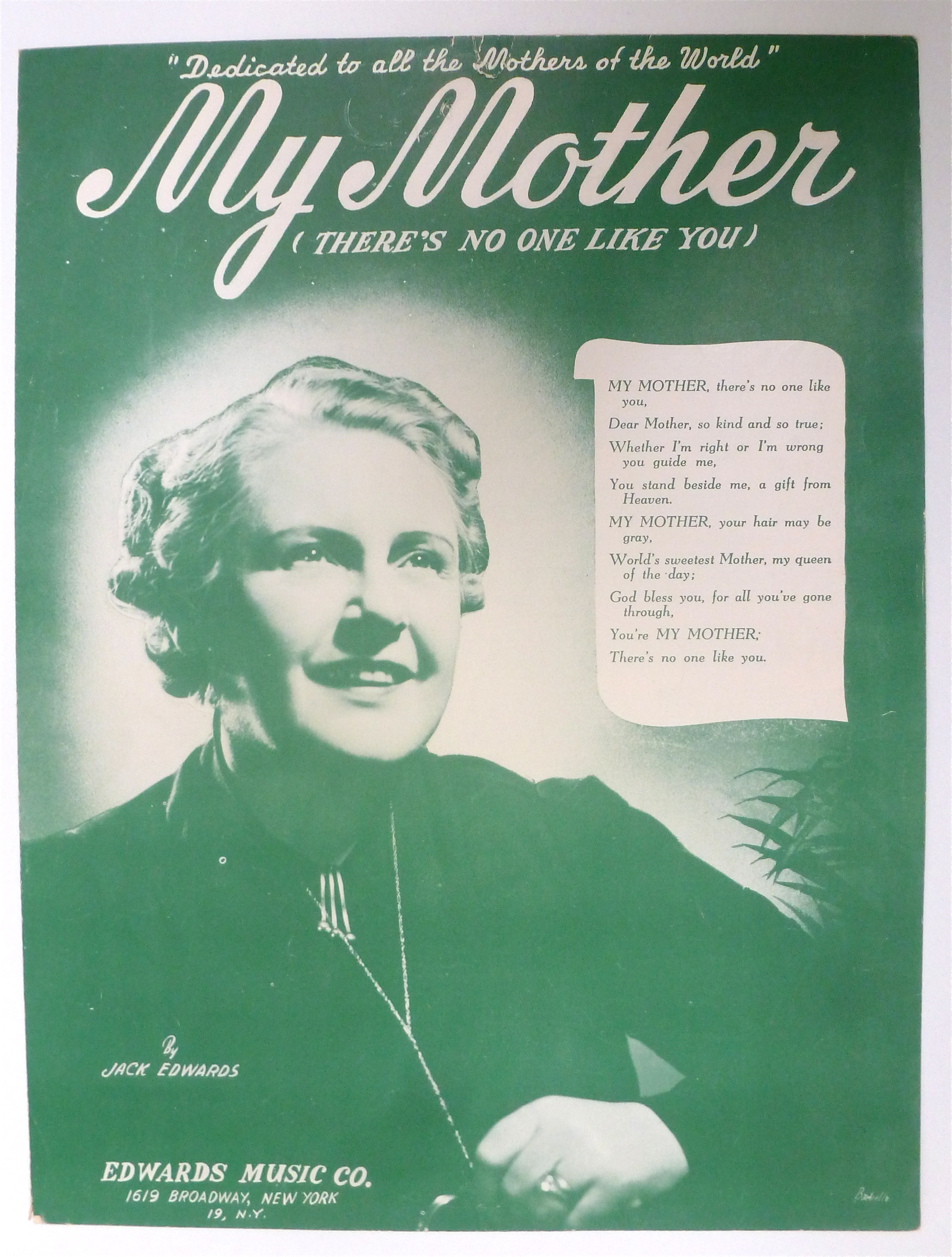 Sheet Music Of 1945 My Mother (There's No One Like You)