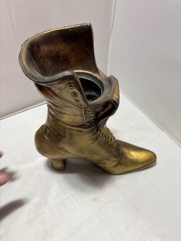 Victorian Style Brass Boot Vase Mid Century 1960s