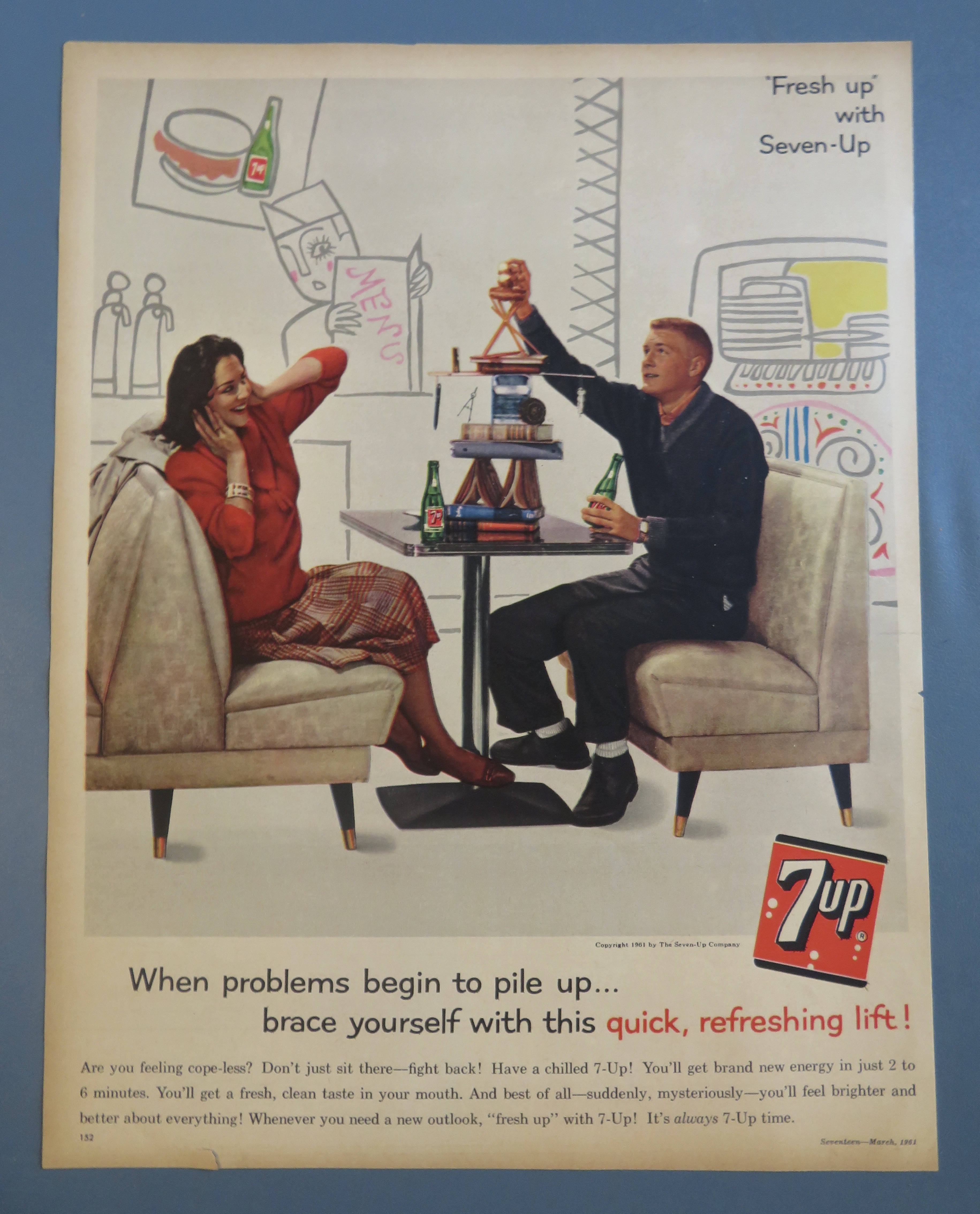 1961 Seven Up (7 Up) with Man Building A Tower